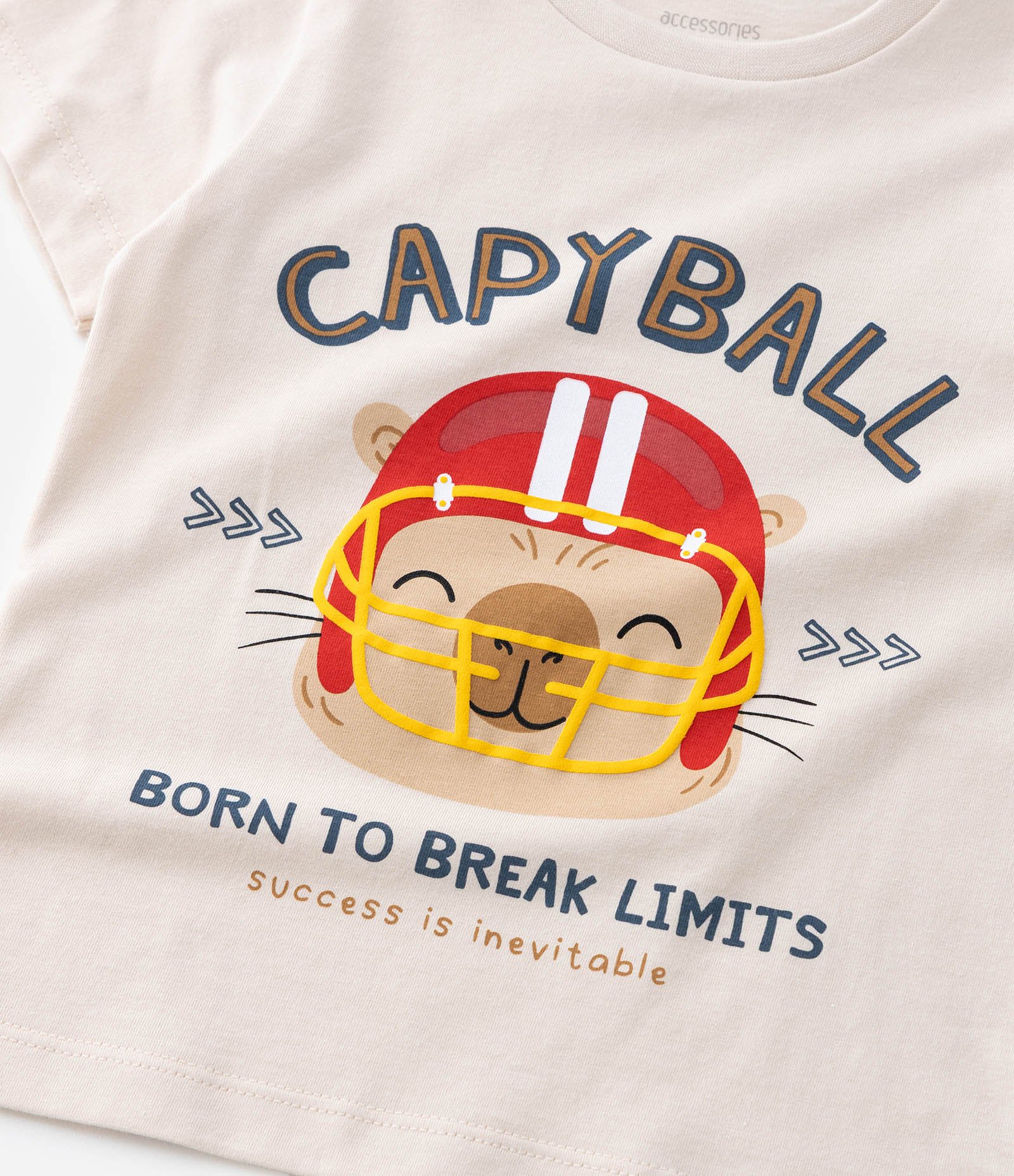 Pijama Curto Infantil com Estampa de Capivara e Futebol Americano - Tam 2 a 6 Anos Bege/Azul 10