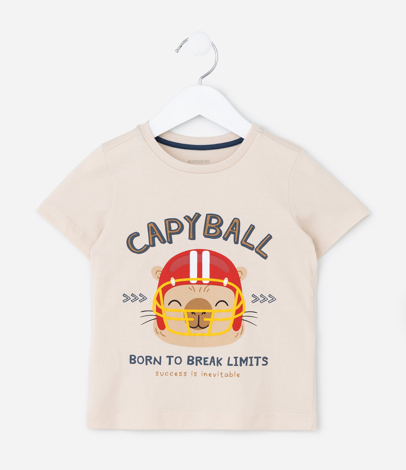 Pijama Curto Infantil com Estampa de Capivara e Futebol Americano - Tam 2 a 6 Anos Bege/Azul 2