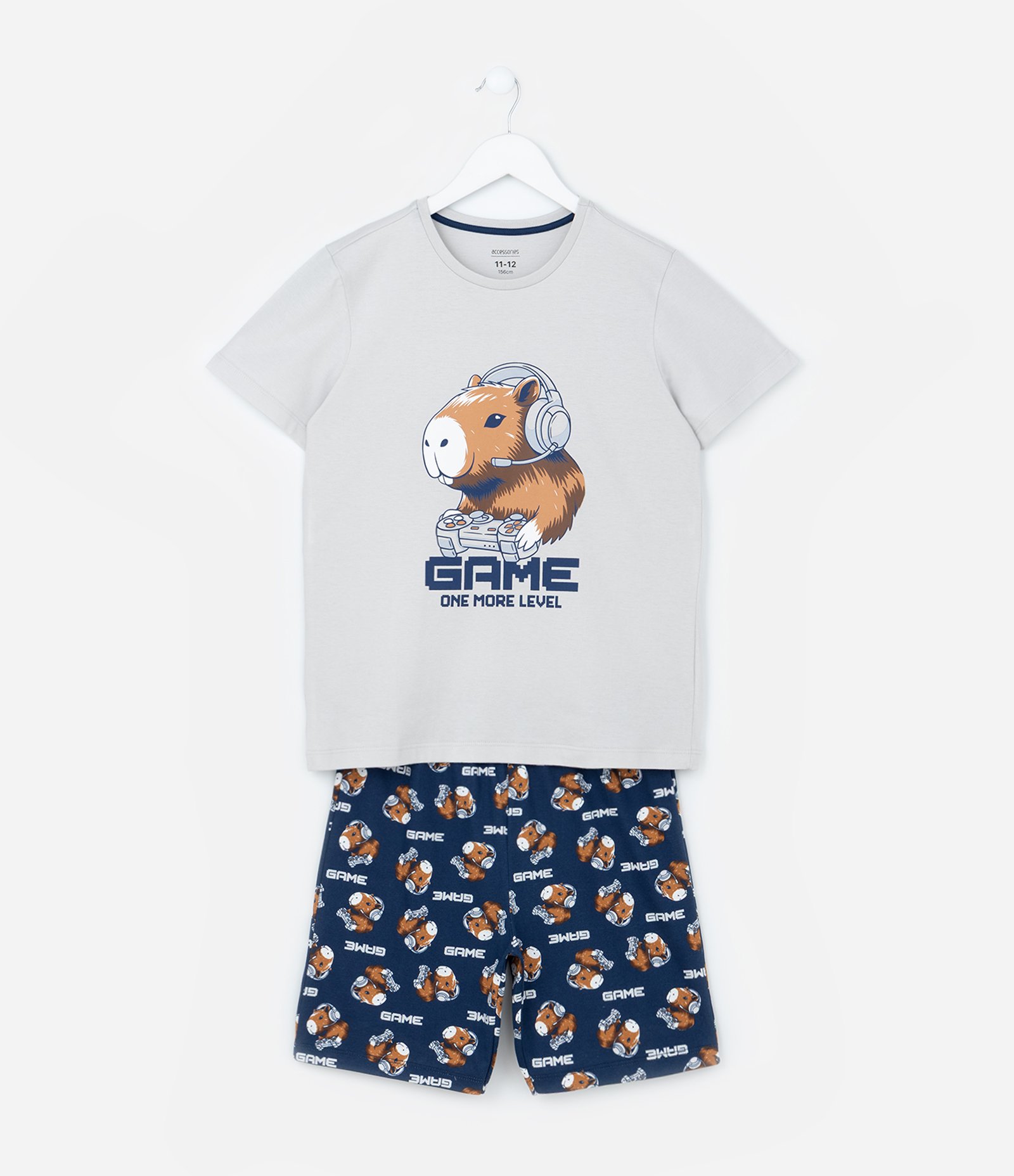 Pijama Infantil com Estampa Capivara Gamer - Tam 7 a 16 Anos Azul/Cinza 1