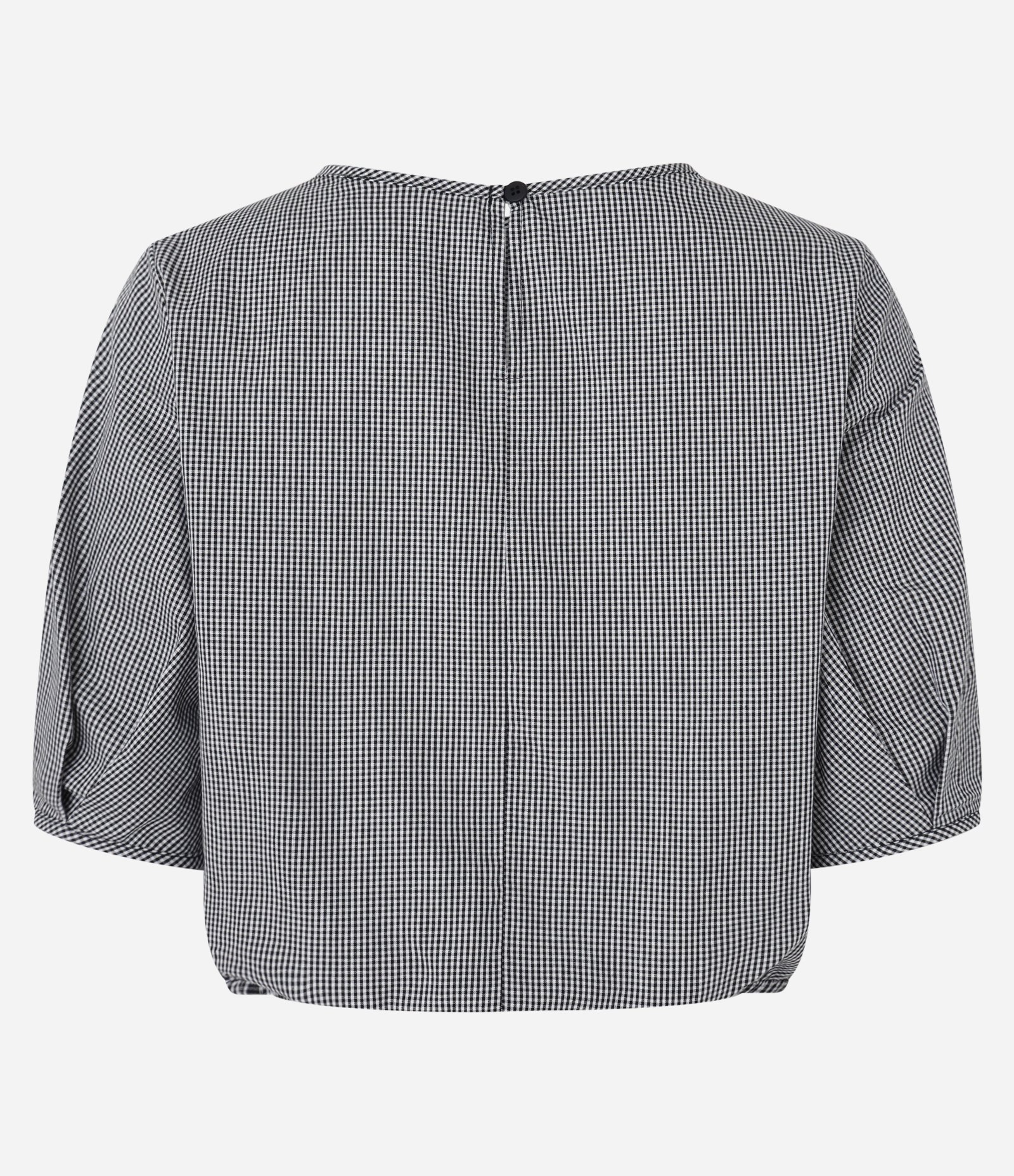 Blusa em Tricoline Xadrez Vichy com Manga Bufante Preto 5