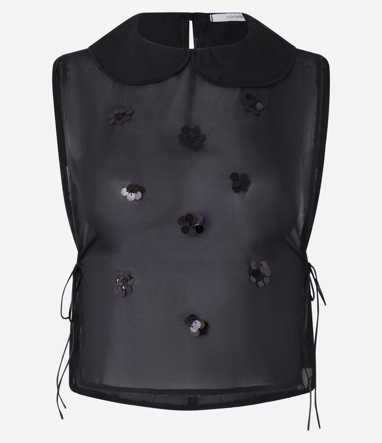 Colete em Chiffon com Amarração Lateral e Paetês Bordados Preto 4