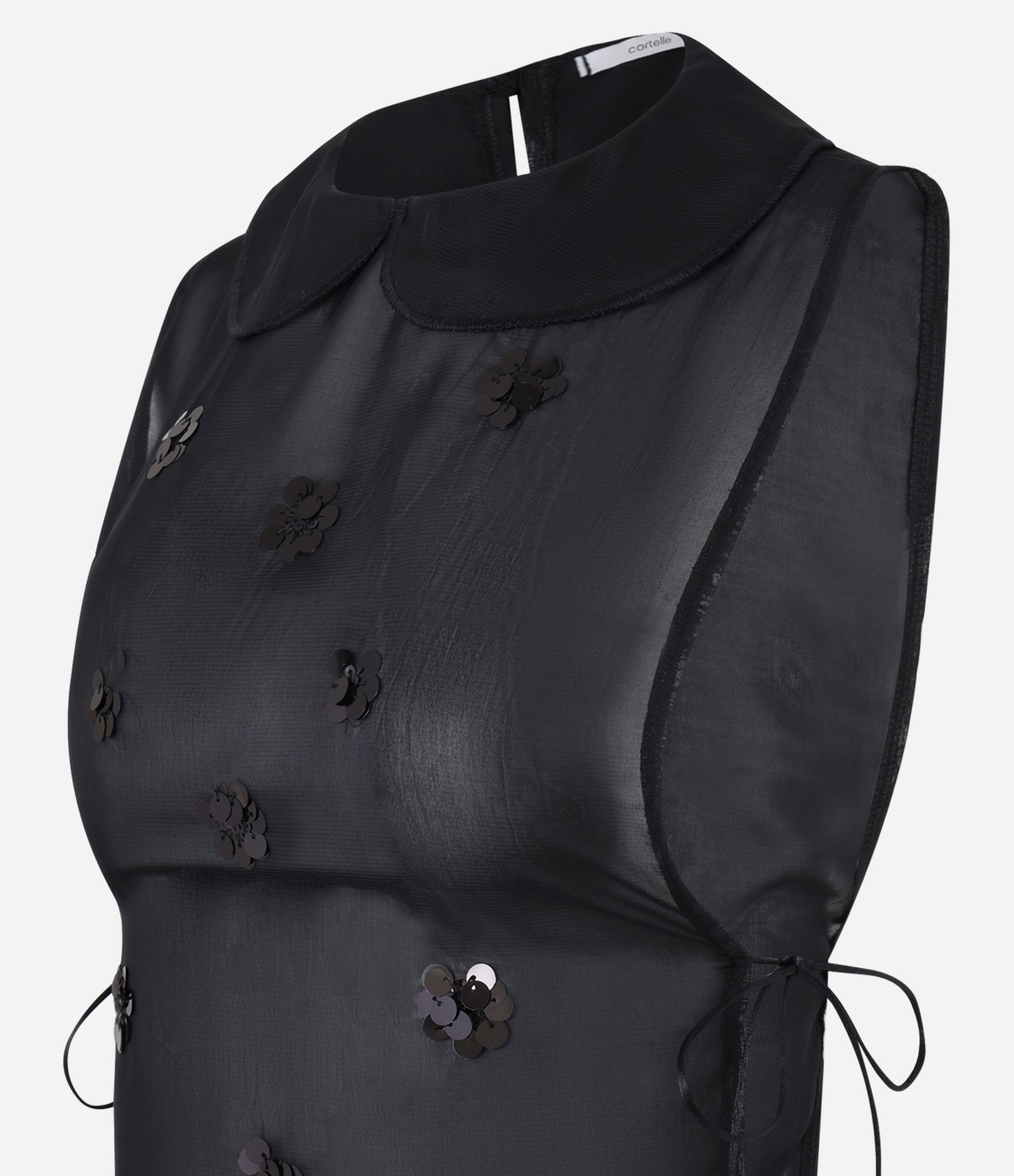 Colete em Chiffon com Amarração Lateral e Paetês Bordados Preto 5