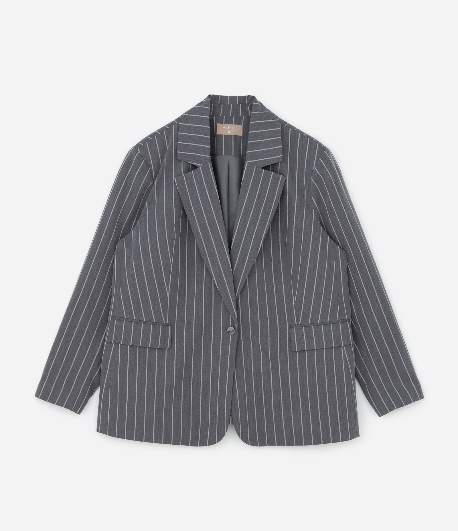 Blazer Alfaiatado com Botão e Riscas de Giz Curve & Plus Size Cinza 4