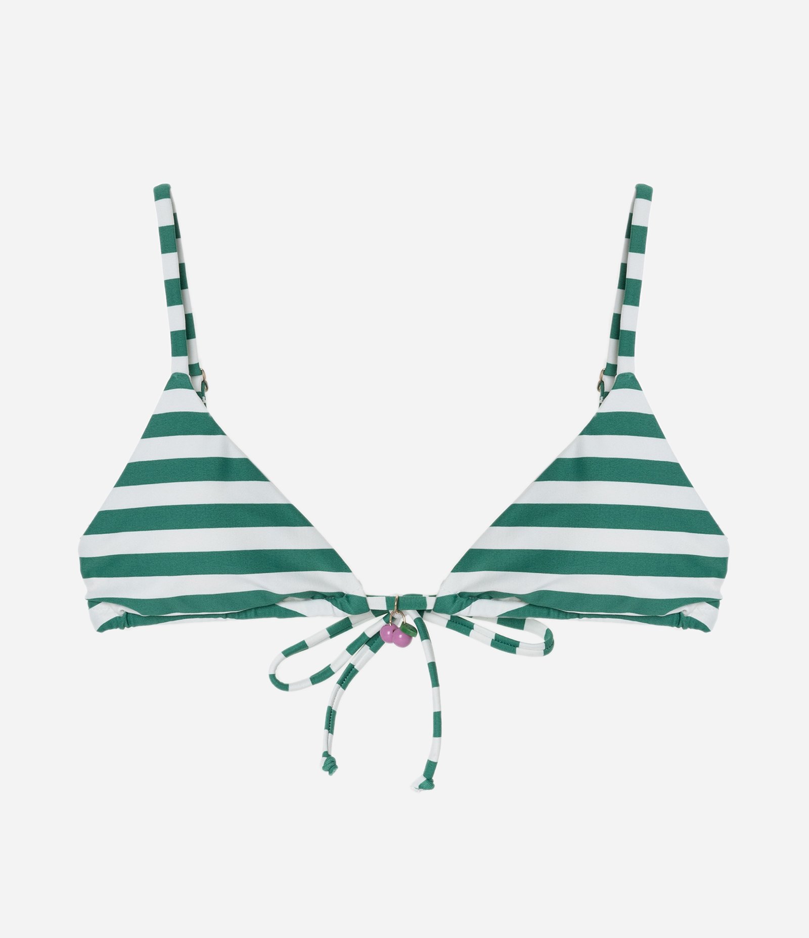 Biquíni Top Cortininha em Microfibra Listrada com Aviamento de Cerejinha Verde 5