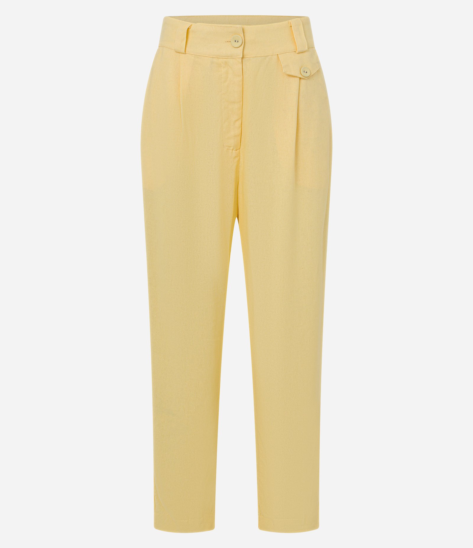 Calça Cenoura em Viscolinho com Lapela e Pregas Amarelo 6