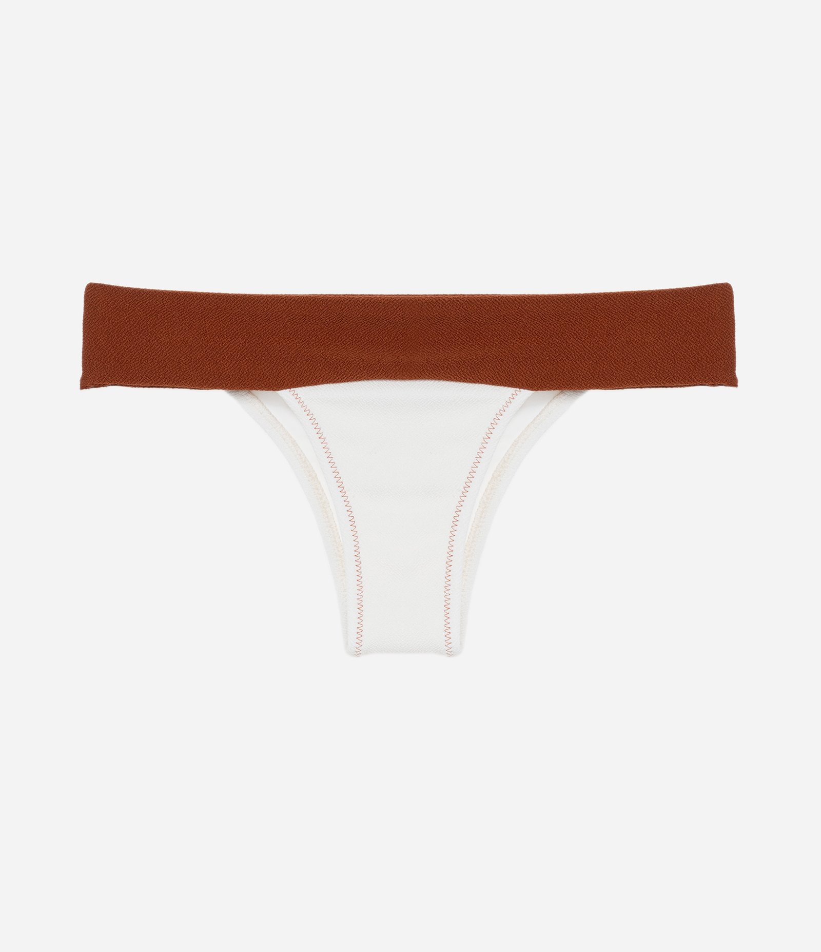 Biquíni Calcinha Pala Larga em Microfibra Texturizada com Bloco de Cor Caramelo/Off White 5