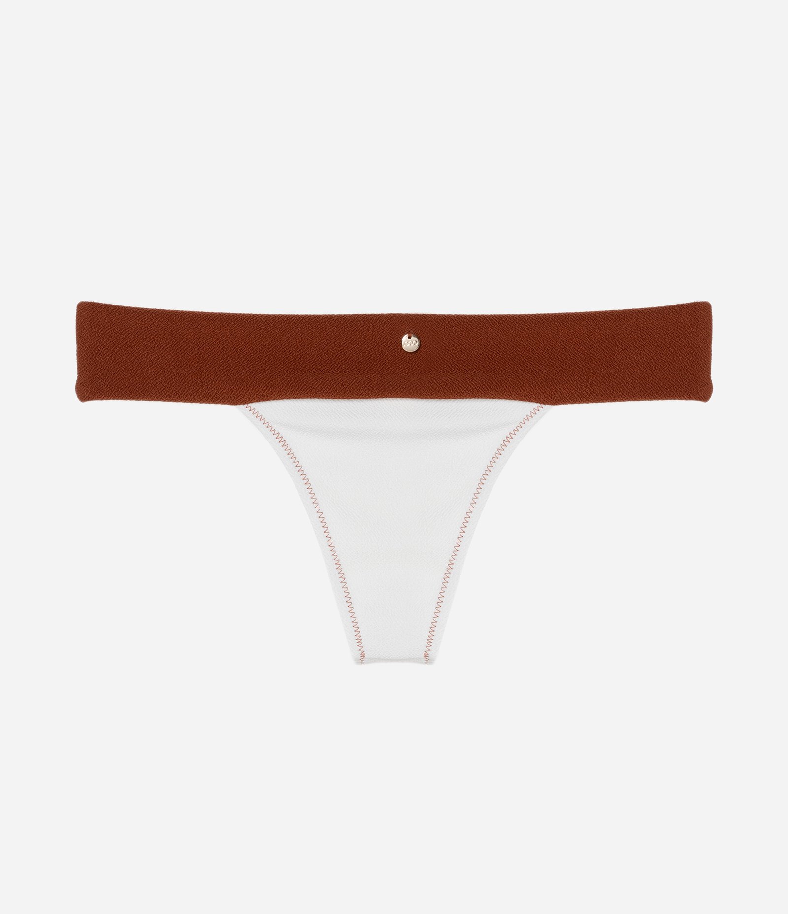 Biquíni Calcinha Pala Larga em Microfibra Texturizada com Bloco de Cor Caramelo/Off White 6