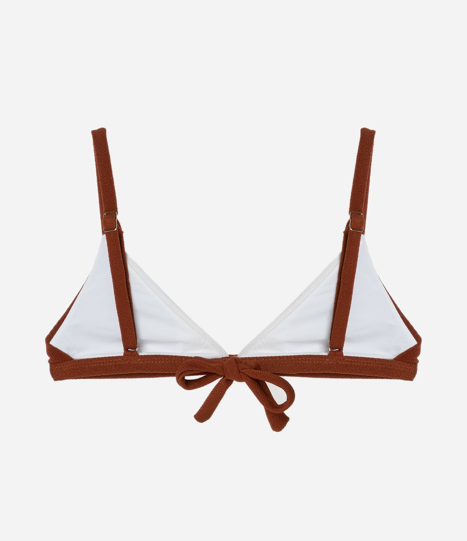 Biquíni Top Triangulo Fixo em Microfibra Texturizada com Bloco de Cor Caramelo/Off White 6