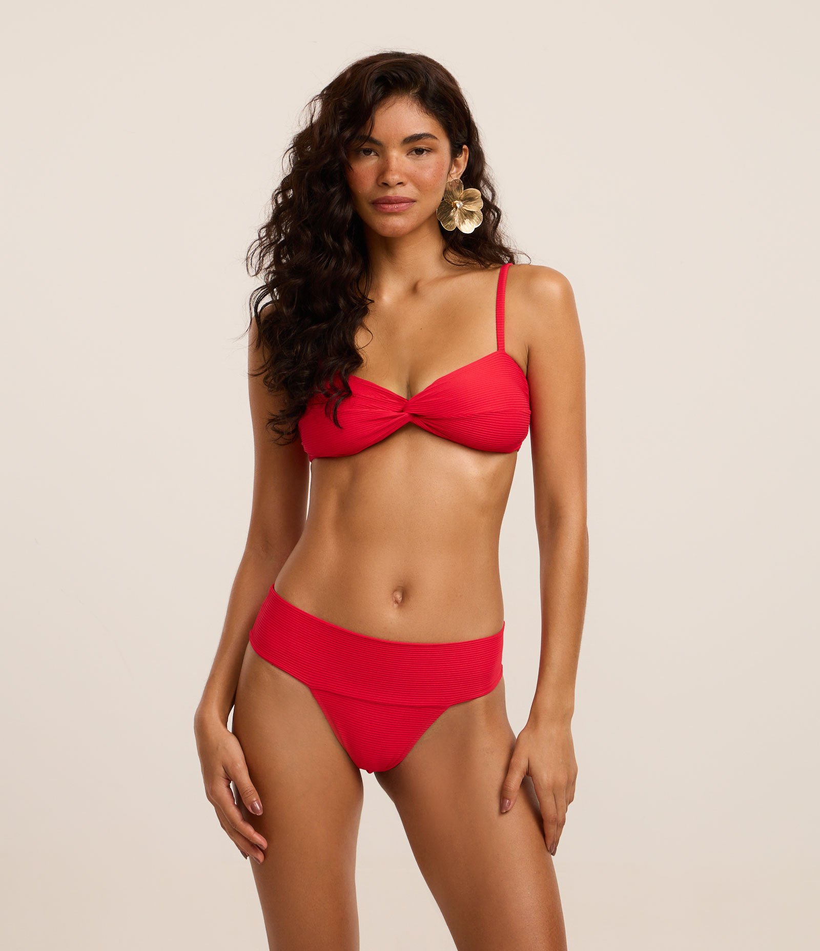 Biquíni Top Bandeau em Microfibra Canelada Vermelho 2