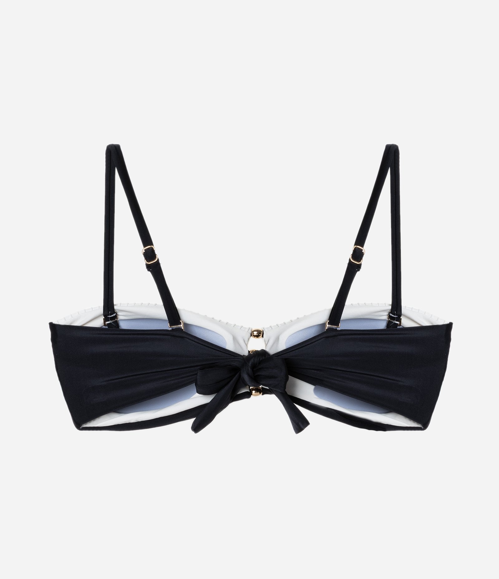 Biquini Top Bandeau em Microfibra com Bloco de Cor e Aviamento no Busto Off White/Caramelo/Preto 6