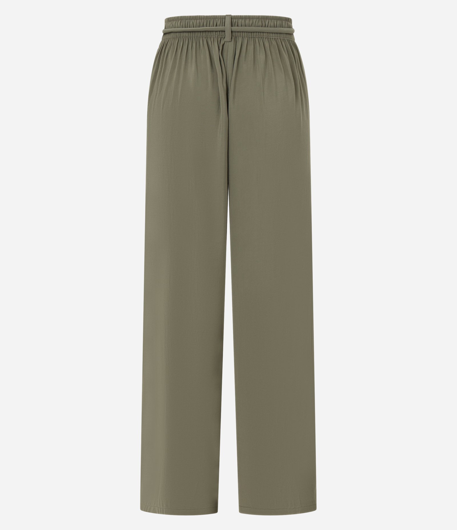 Calça Wide Leg Cintura Alta em Viscose com Cinto Corda Verde Oliva 6