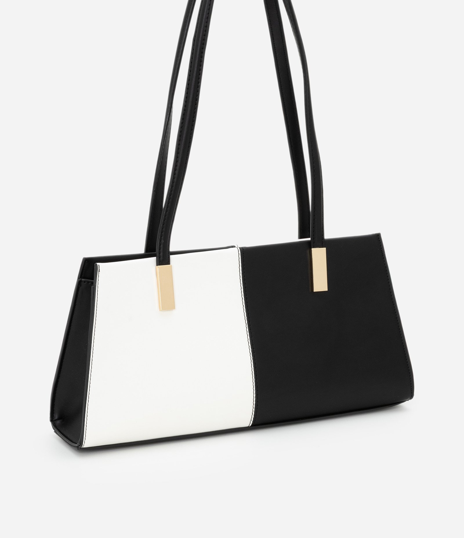 Bolsa Shoulder Média com Recorte Bicolor Preto/Branco 2