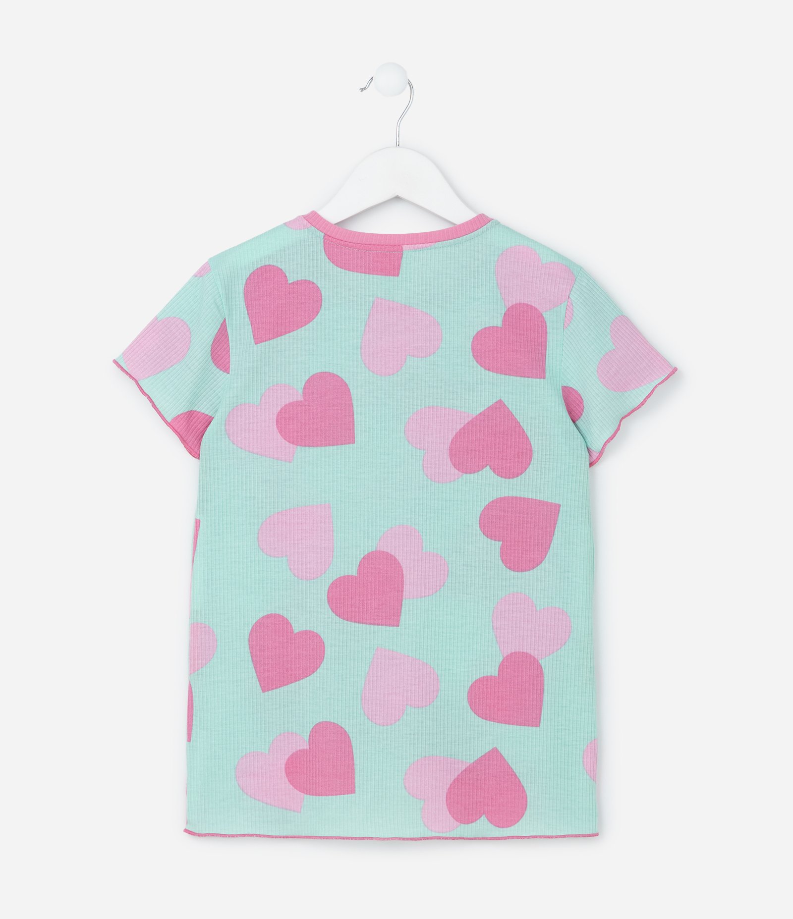 Pijama Infantil em Ribana com Estampa Corações - Tam 5 a 16 Anos Azul/Rosa 5
