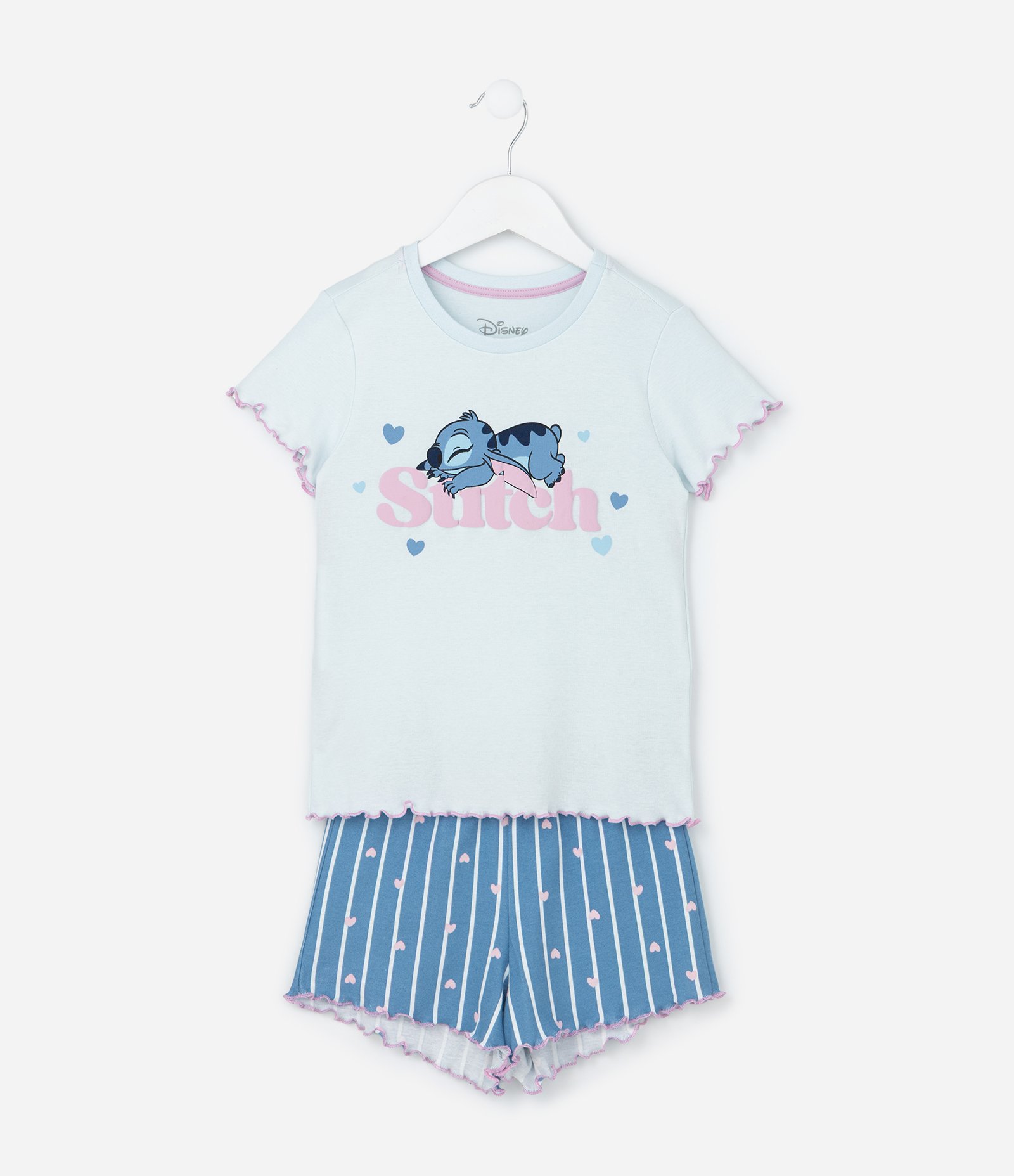 Pijama Infantil em Ribana com Estampa do Stitch - Tam 5 a 14 Anos Azul 1