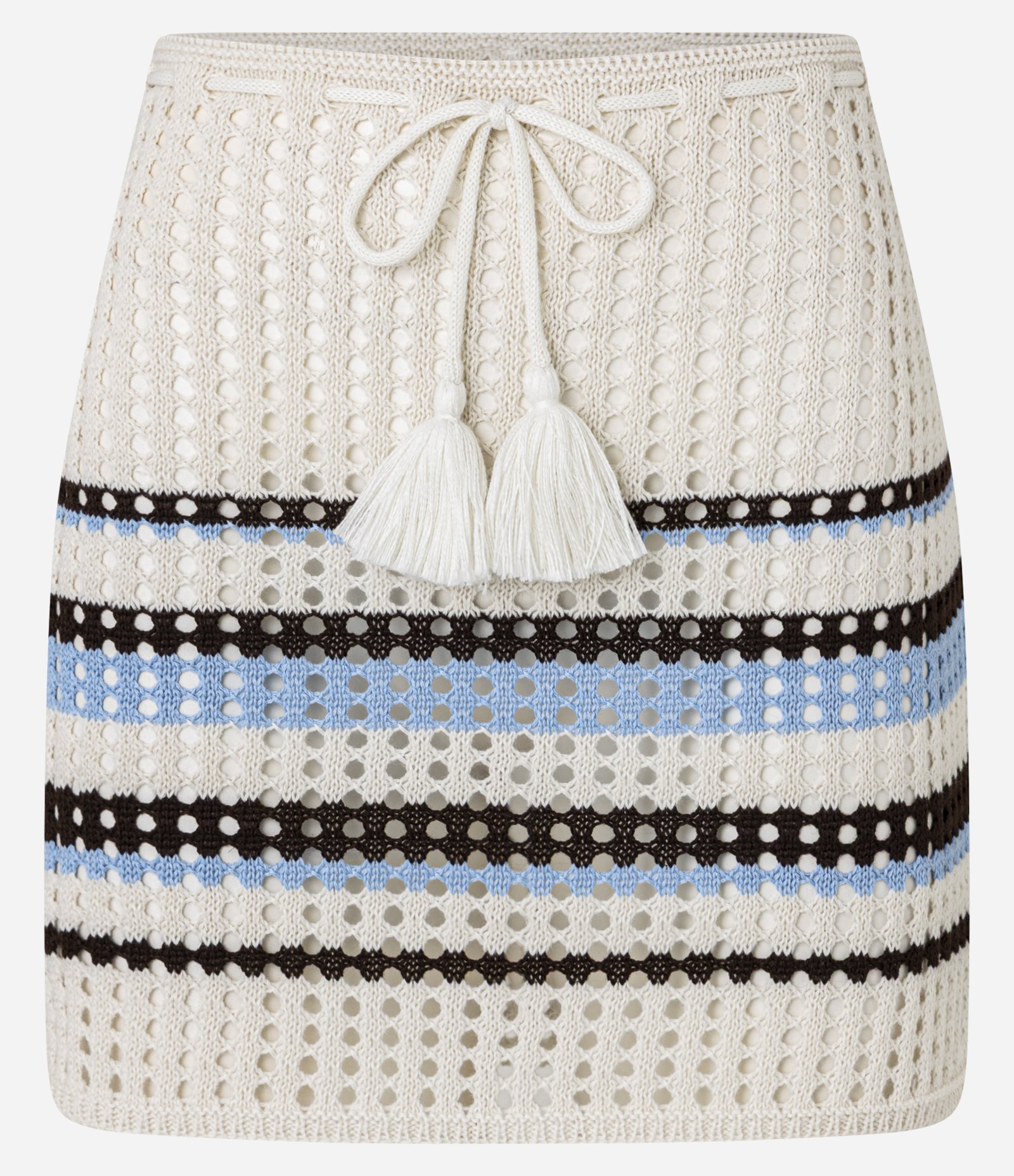 Saída de Praia Saia Efeito Crochê com Listras e Tassel Off White 6
