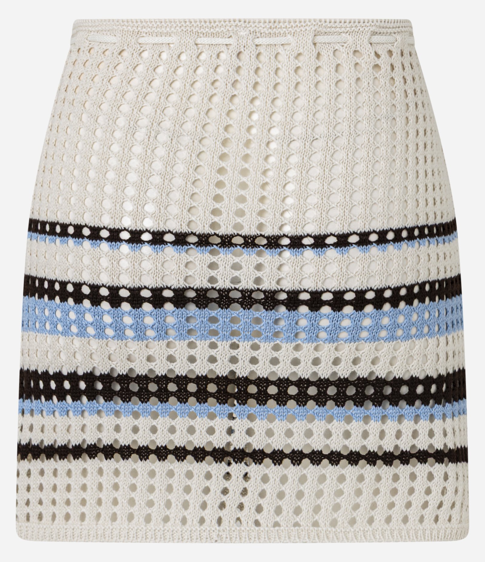 Saída de Praia Saia Efeito Crochê com Listras e Tassel Off White 8