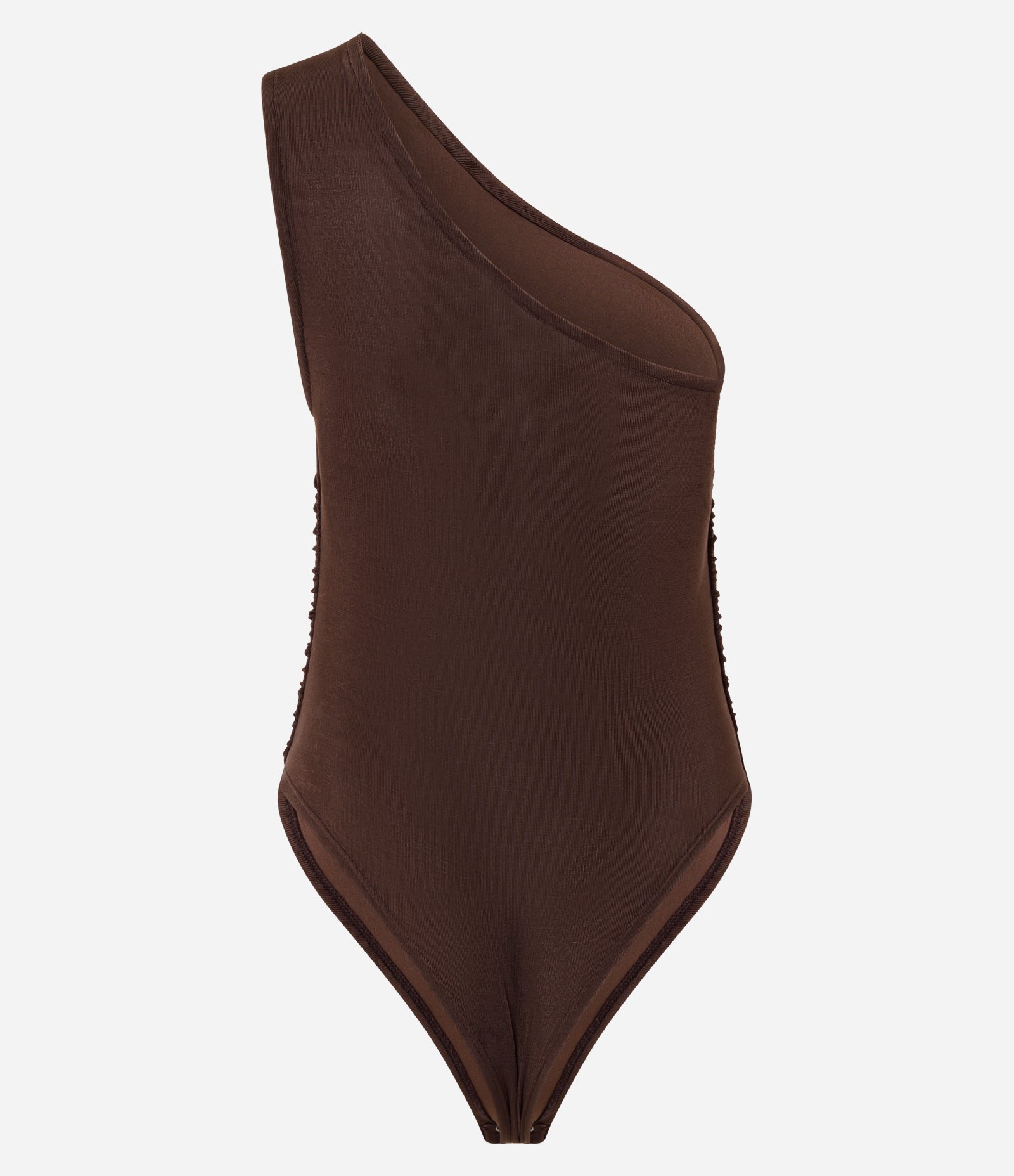 Body com Um Ombro Só e Franzidos Laterais Marrom 5