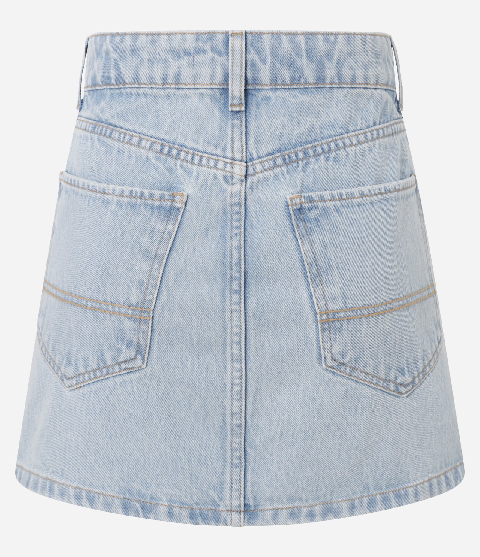 Saia Curta em Jeans com Lenço de Frutinhas e Cintura Alta Azul 6