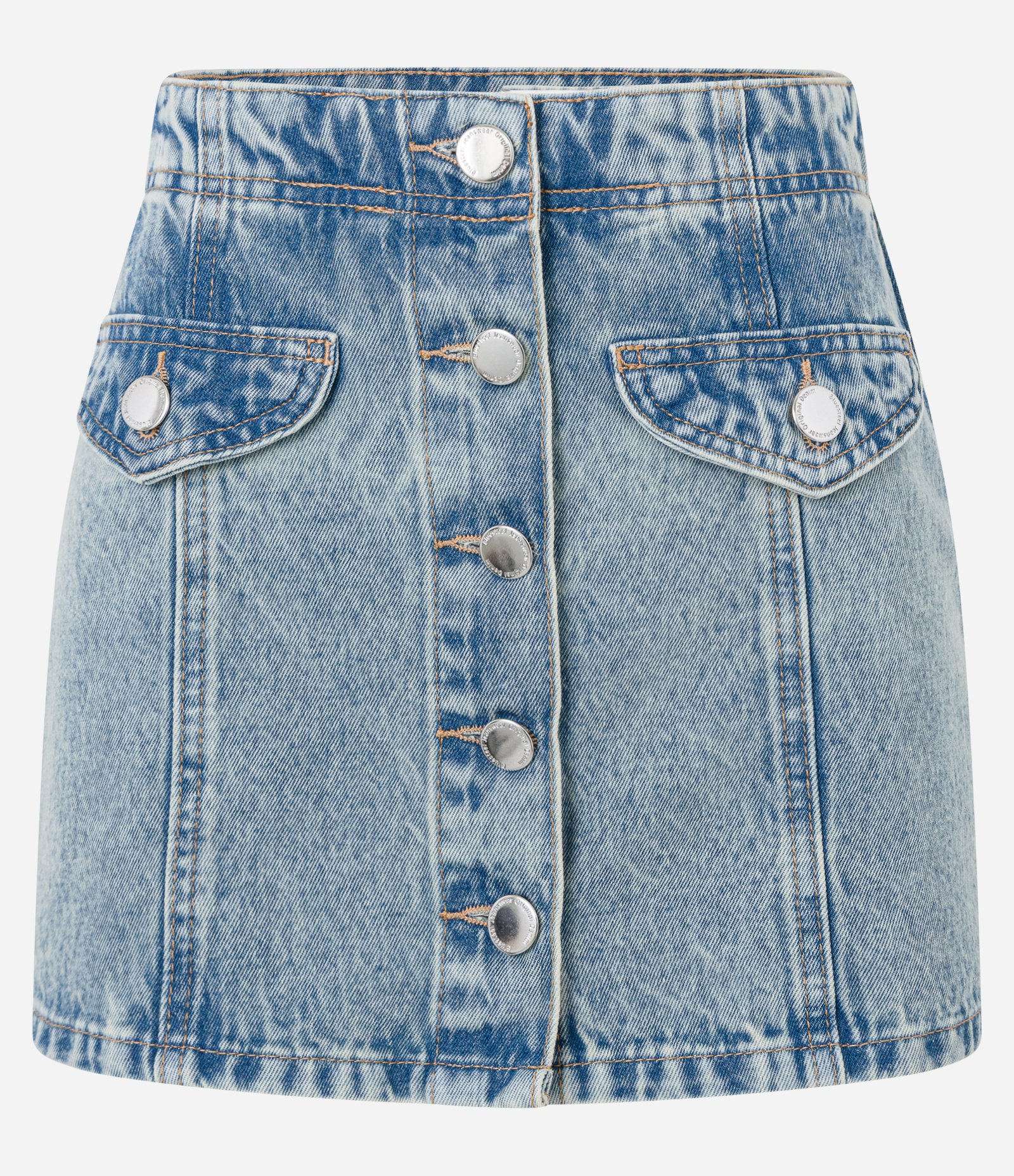 Short Saia em Jeans com Vista de Botões Azul 1