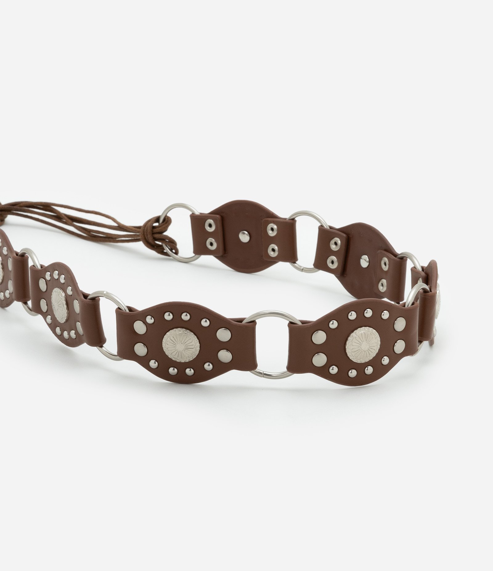 Cinto Médio com Elos Detalhados e Fechamento de Cordas Boho Romântico Marrom 3