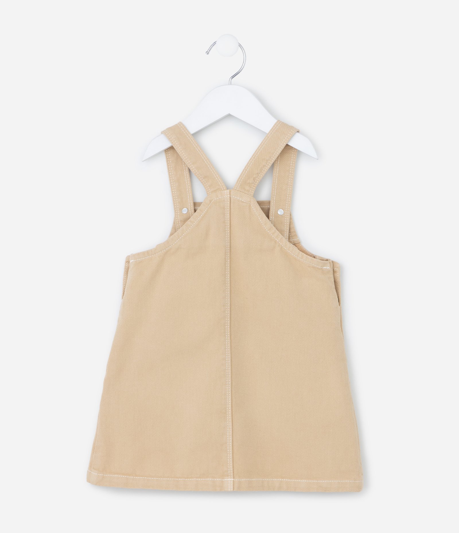 Salopete Infantil Jeans com Bordado Floral - Tam 1 a 6 Anos Bege 2