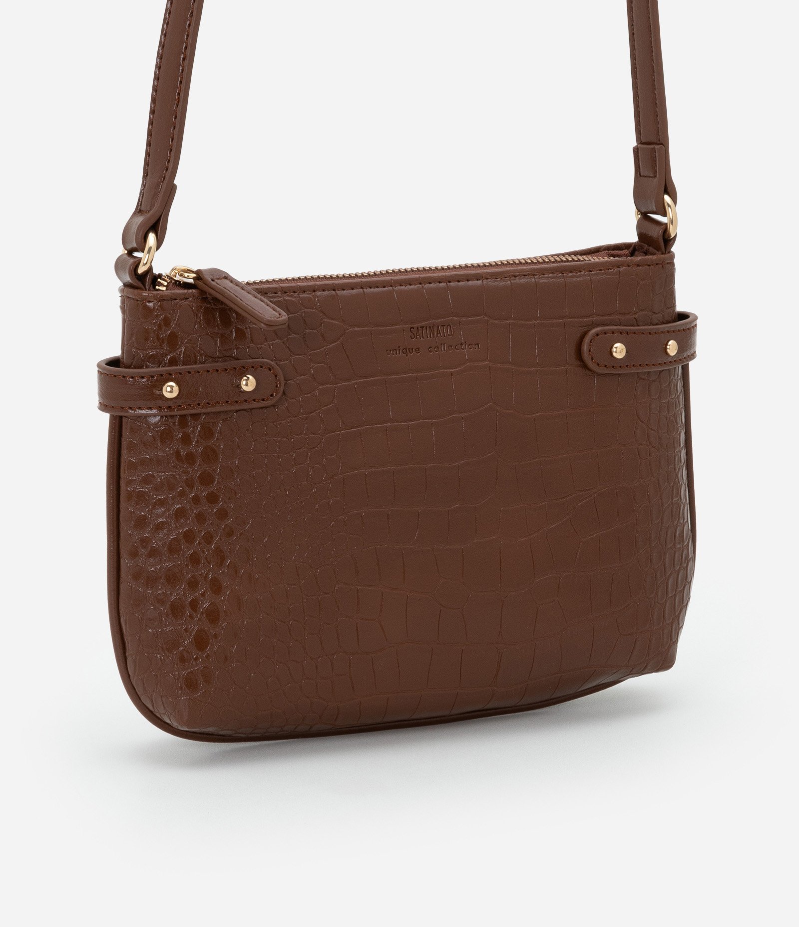 Bolsa Transversal em Pu com Textura Croco Marrom 1