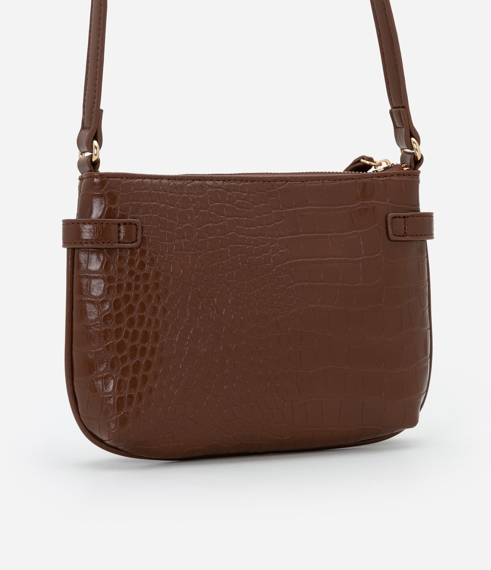 Bolsa Transversal em Pu com Textura Croco Marrom 3