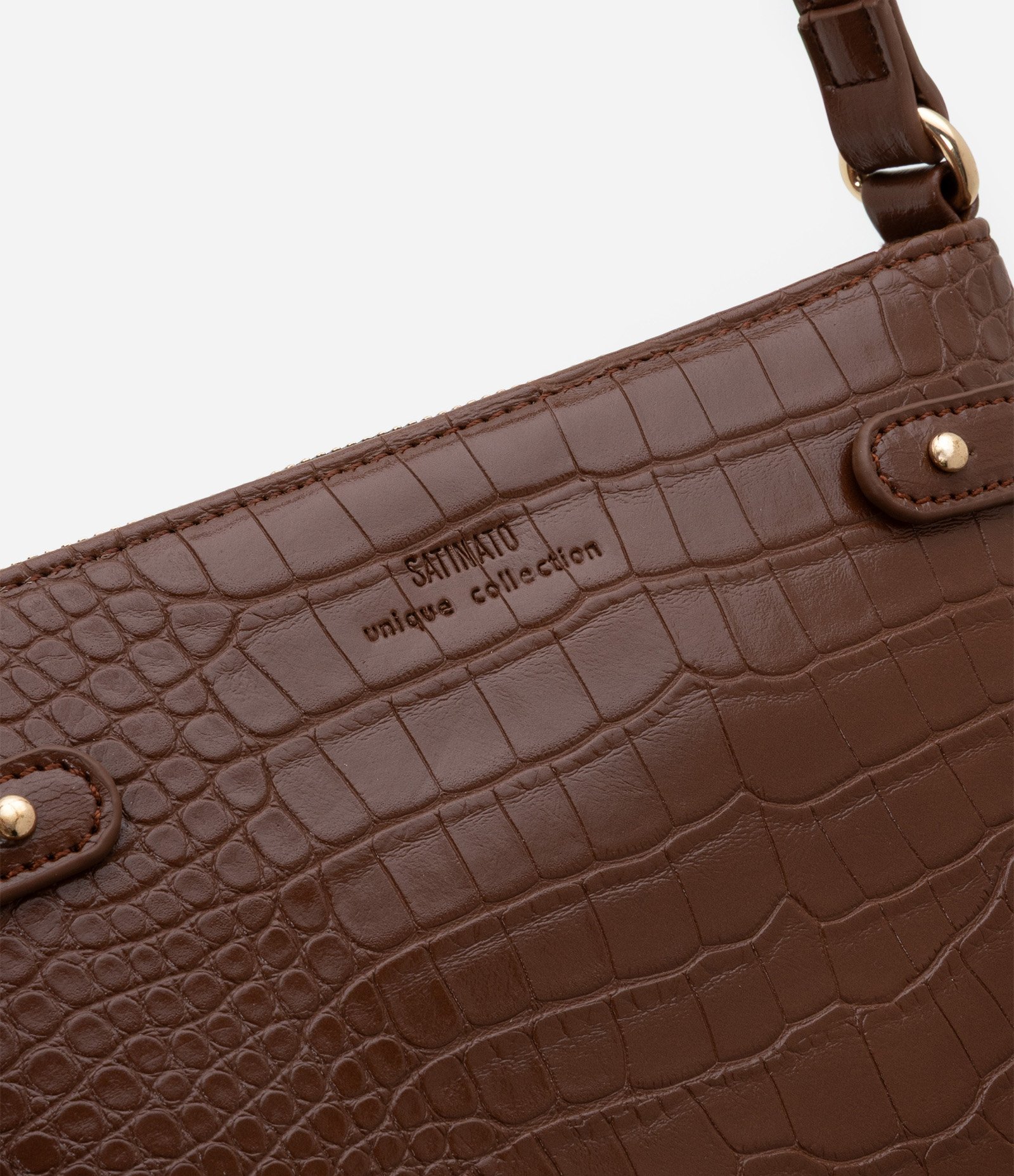 Bolsa Transversal em Pu com Textura Croco Marrom 5