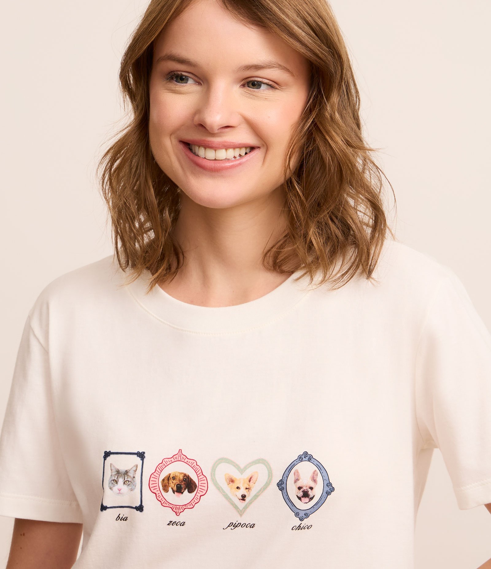 Pijama Short Doll com Estampa Xadrez e de Pets Branco 2