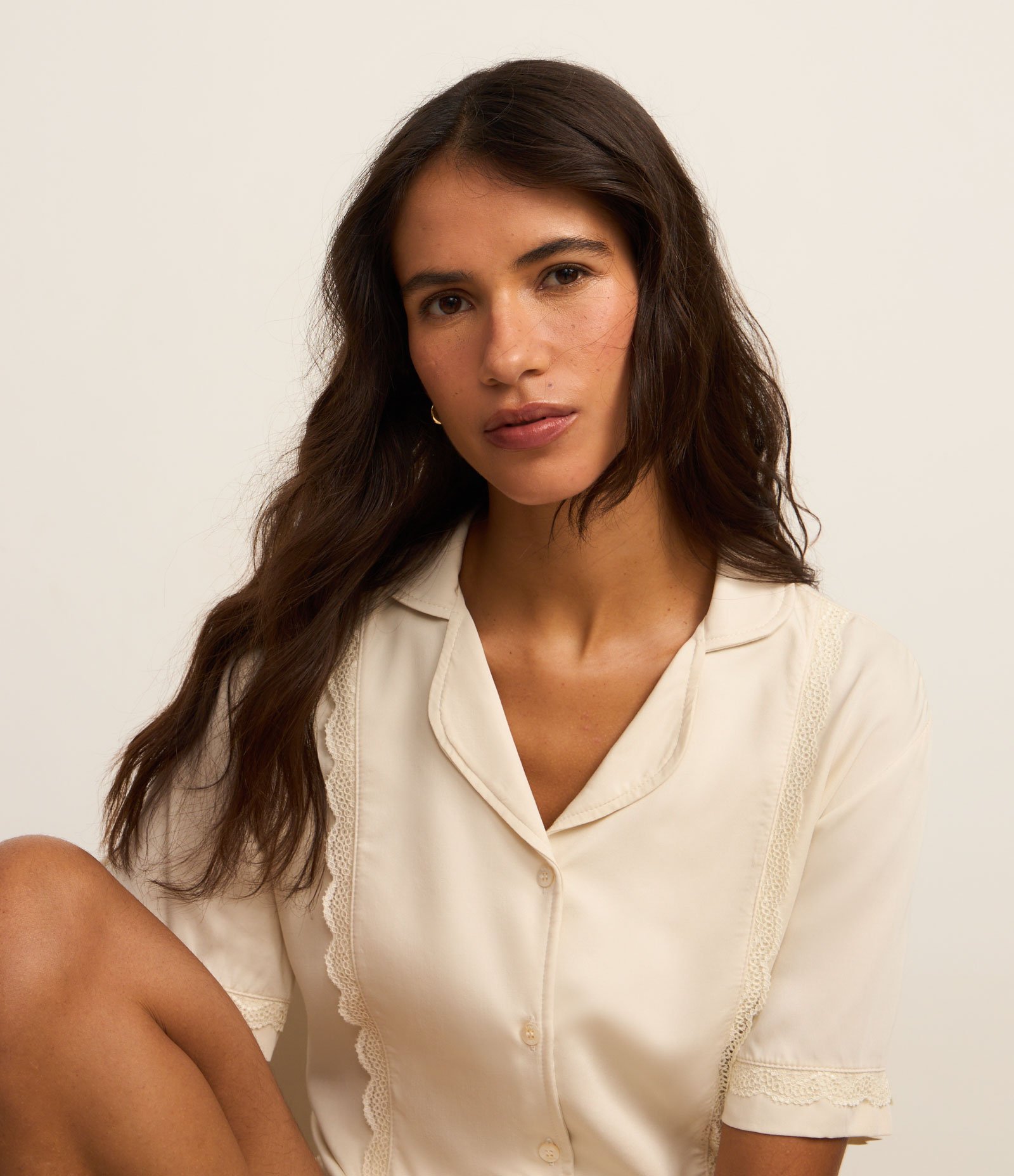 Pijama Short Doll em Viscose com Detalhe de Renda Off White 1