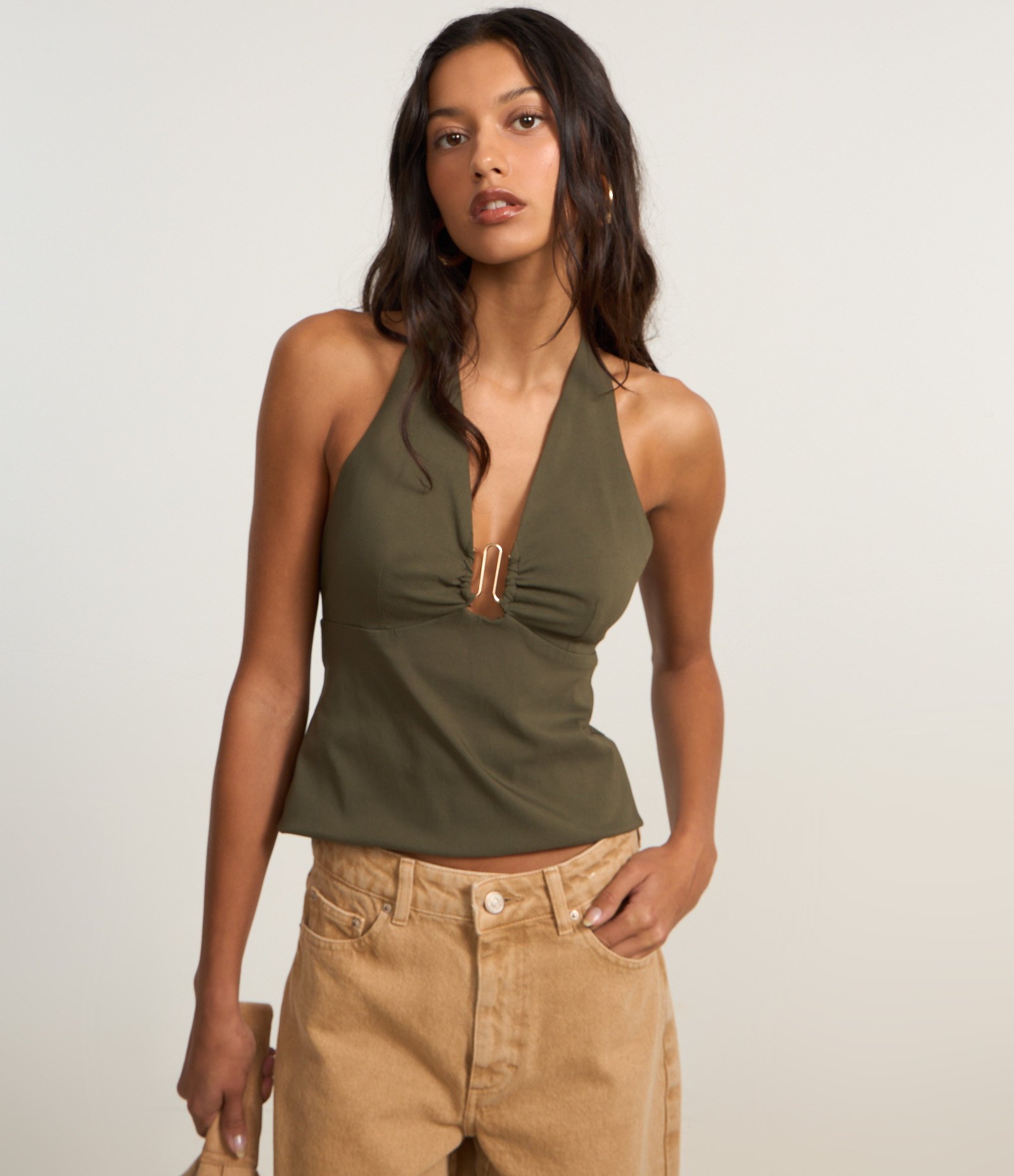 Blusa em Bengaline Frente Única com Aviamento no Busto Verde 3