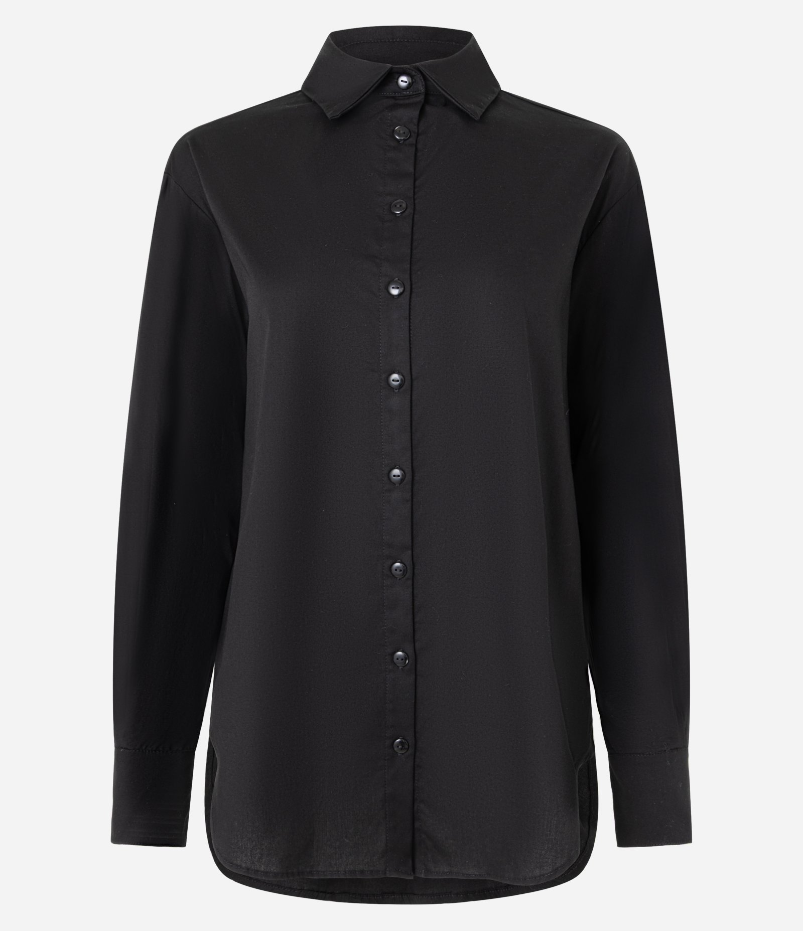 Camisa em Tricoline com Barra Arredondada e Botões Frontais Preto 4