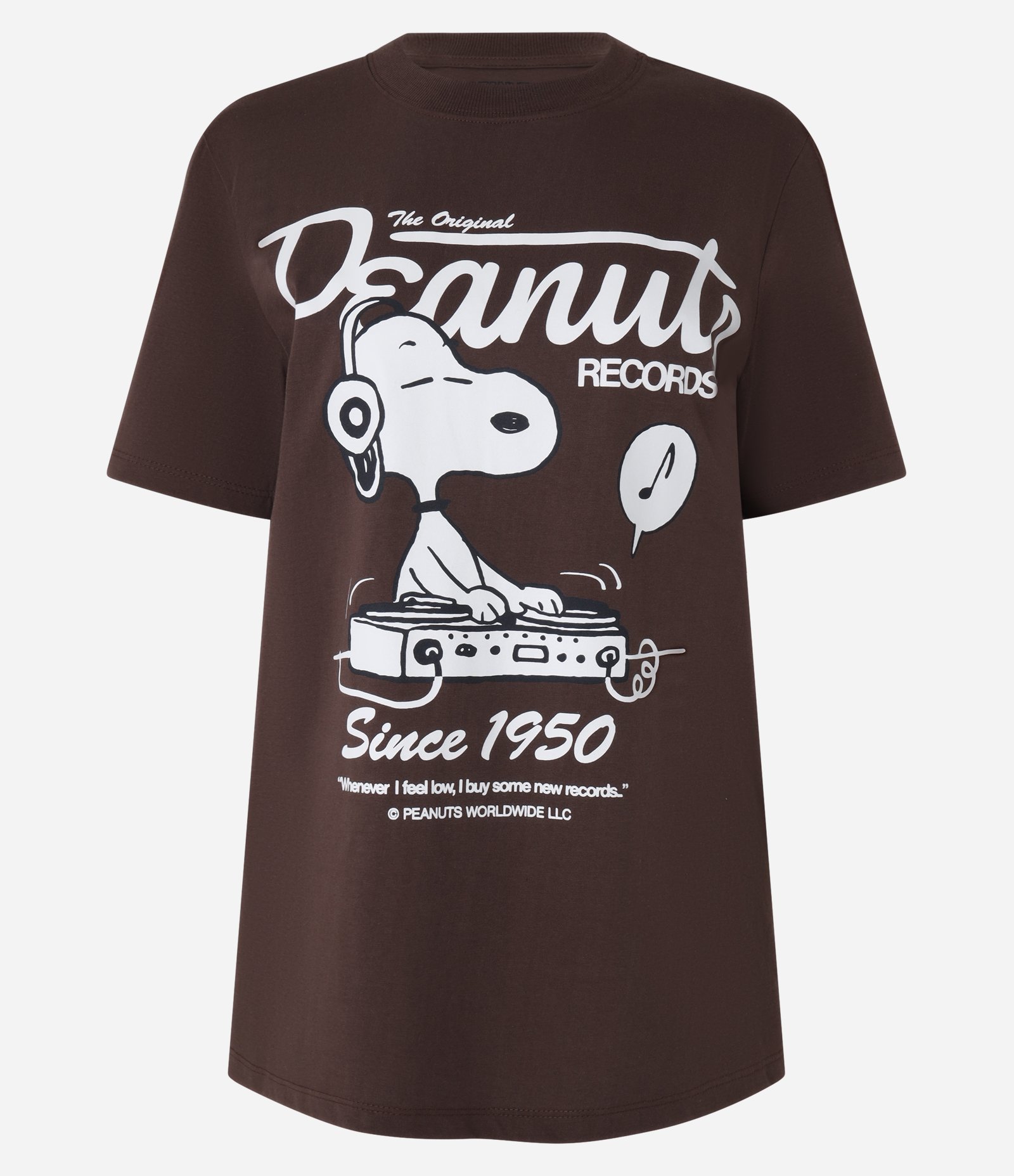 Camiseta Alongada em Algodão com Estampa Snoopy Peanuts Records Marrom 6