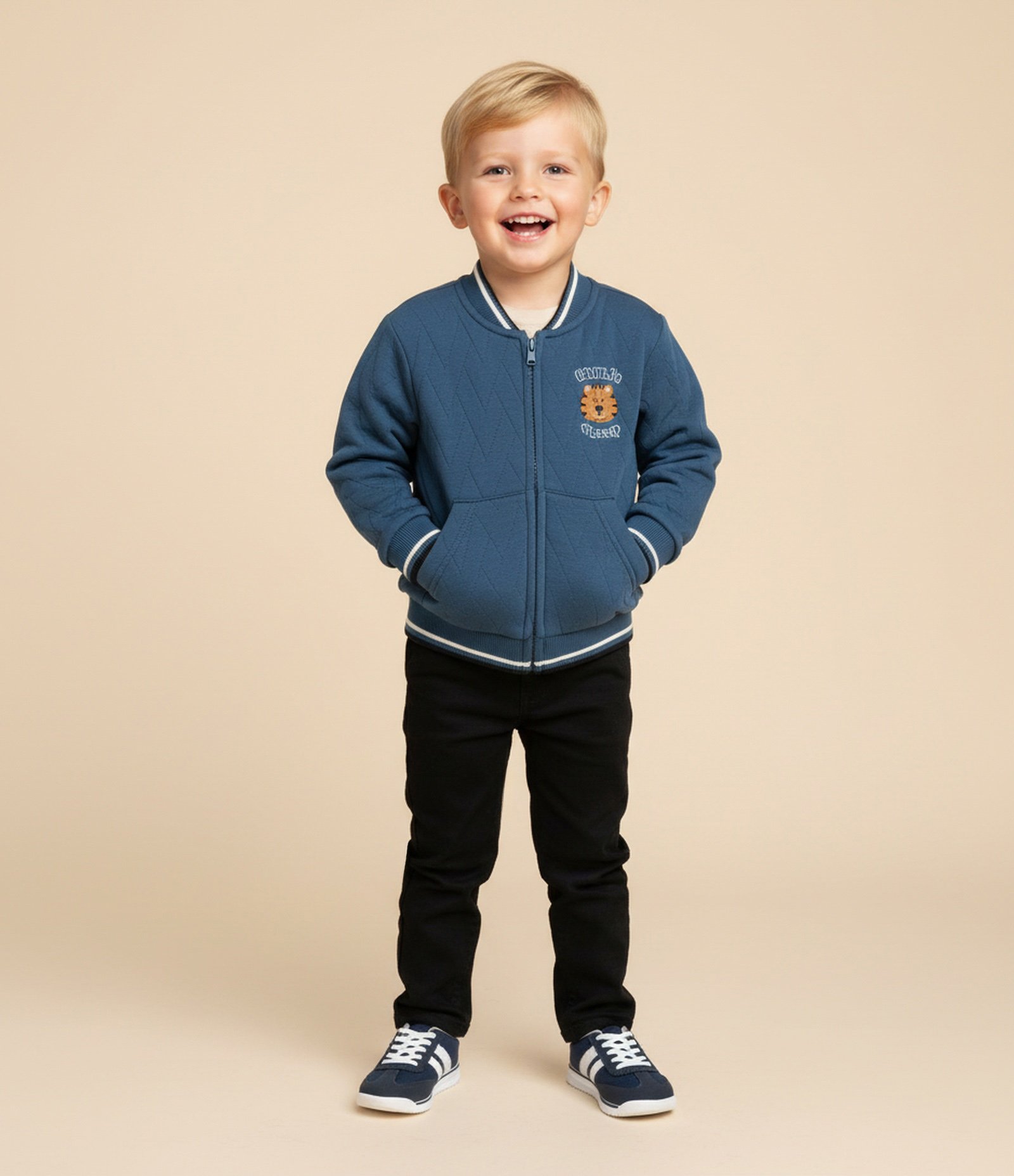 Jaqueta Infantil Bomber com Textura Matelassê e Bordado - Tam 1 a 6 Anos Azul 1