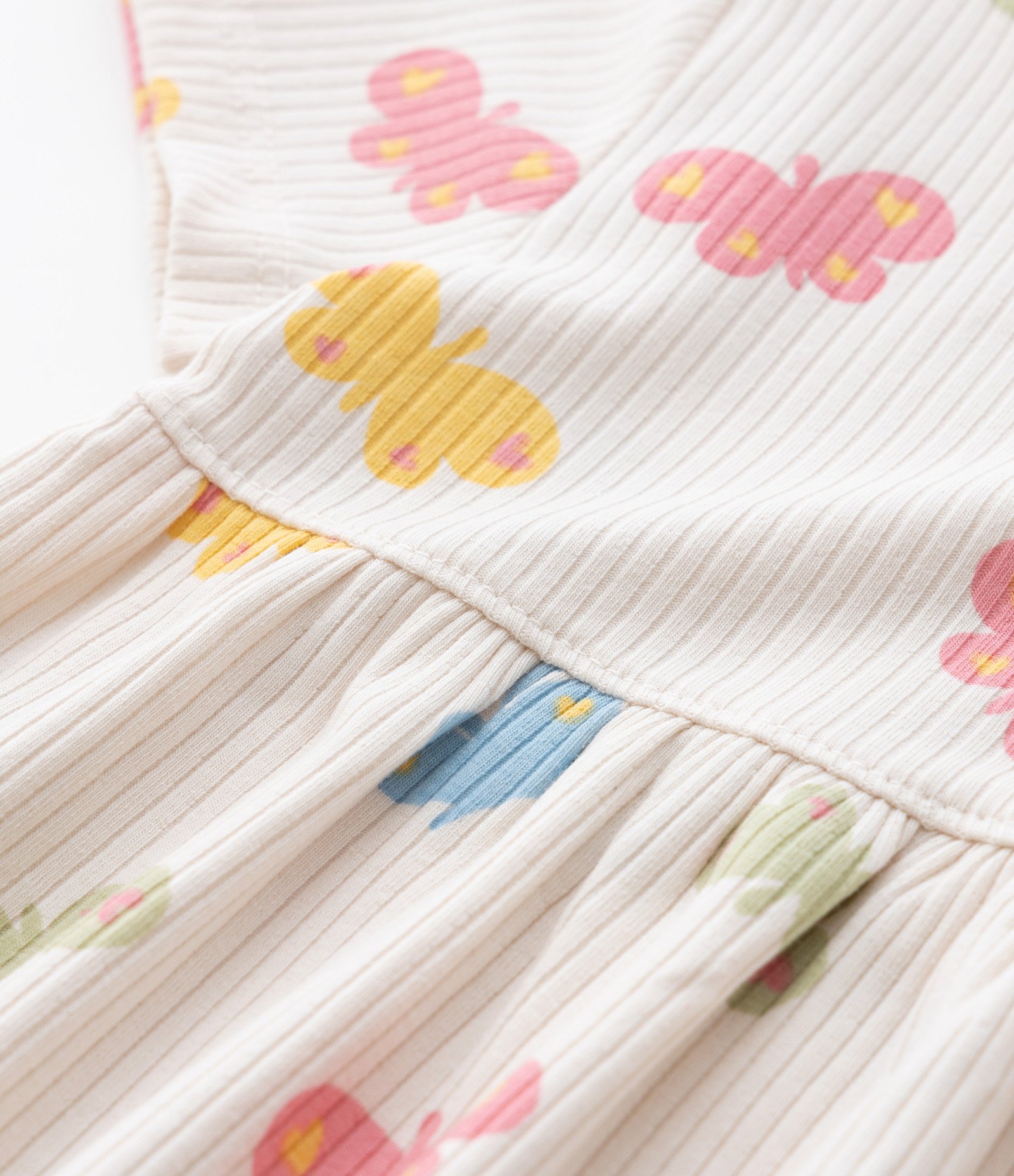 Vestido Infantil Canelado com Estampa Borboletas - Tam 1 a 6 Anos Bege 4