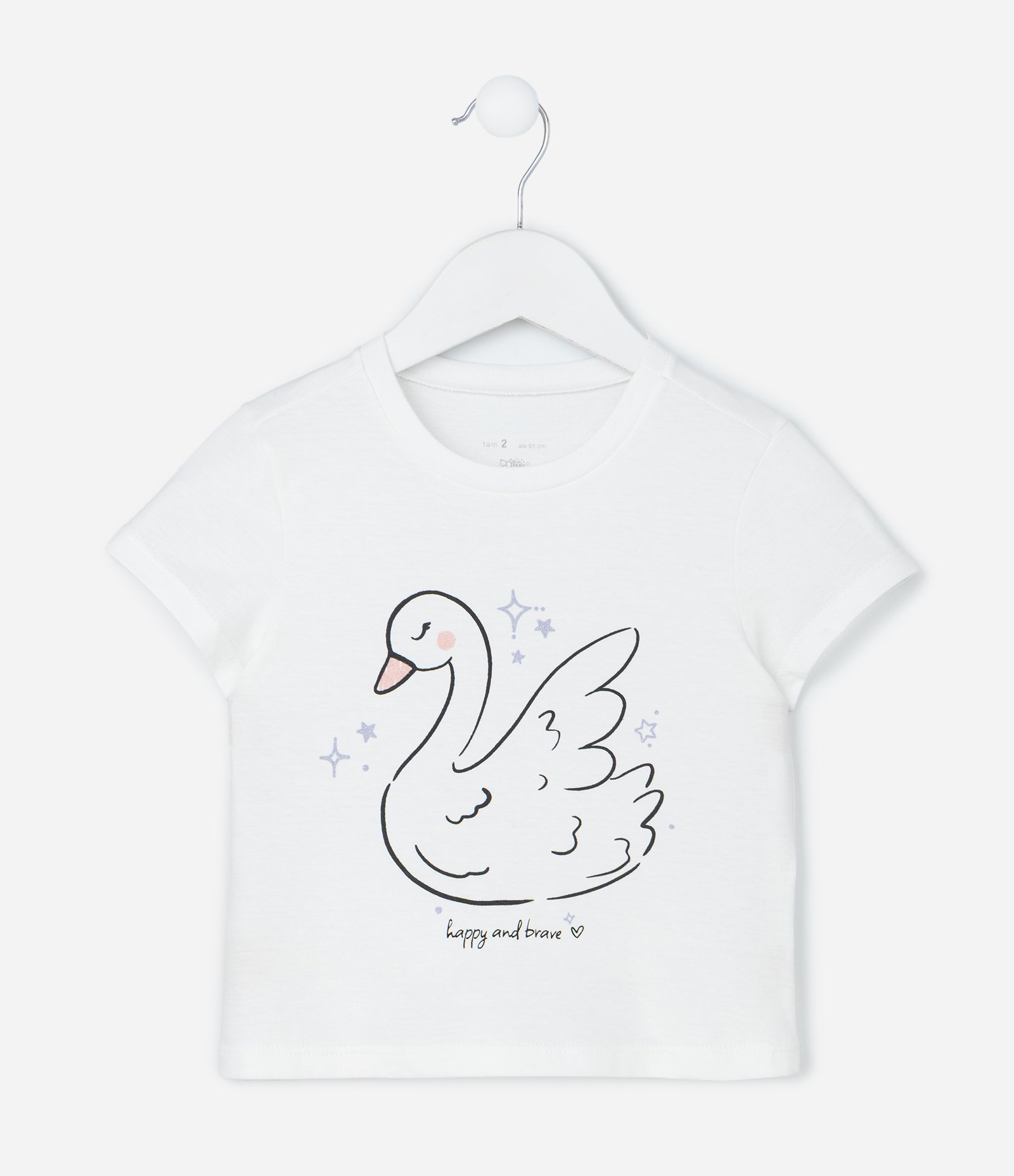 Blusa Infantil com Estampa Cisne - Tam 1 a 6 Anos Branco 2