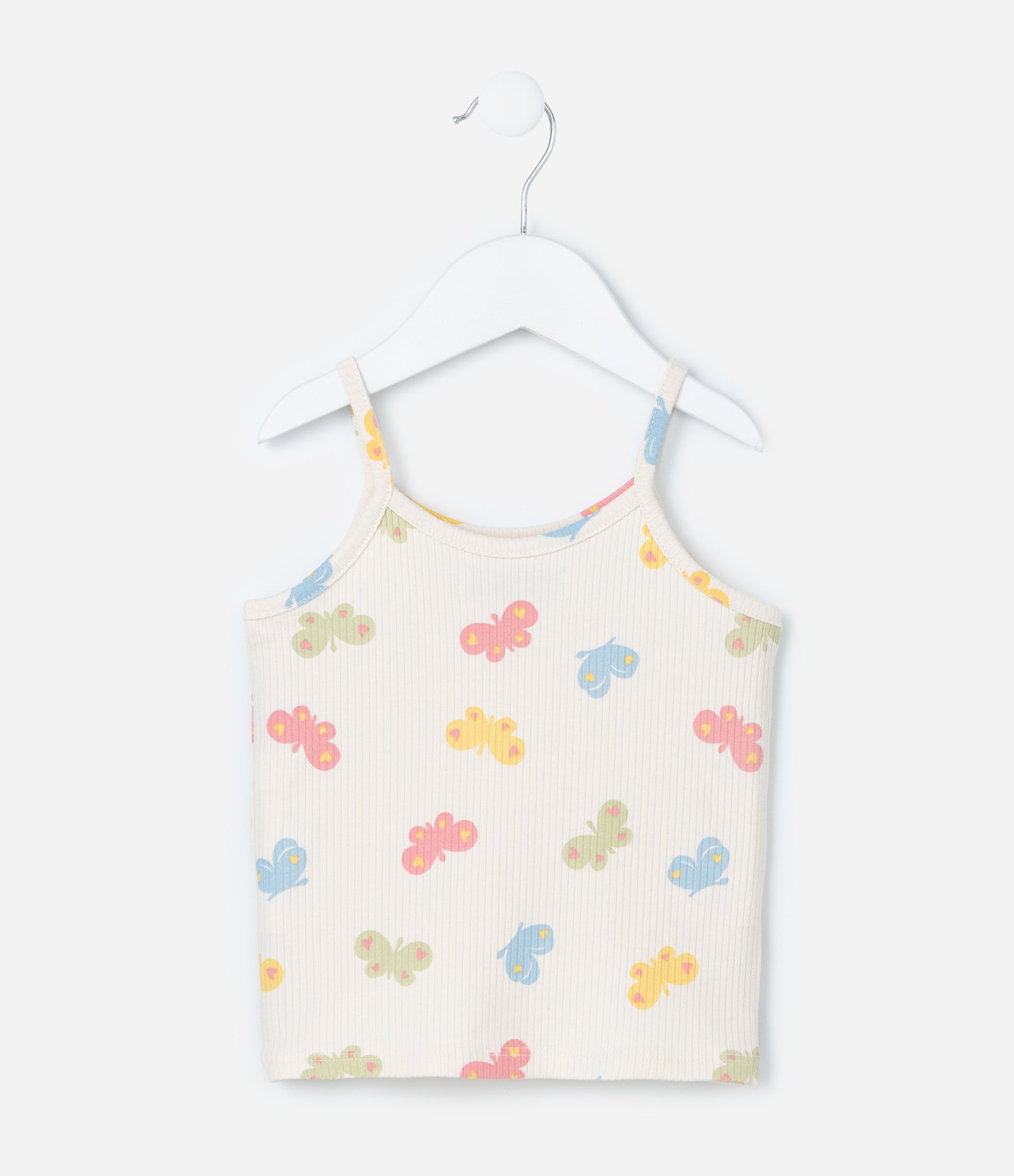 Regata Infantil Canelada com Estampa Borboleta - Tam 1 a 6 Anos Bege 3