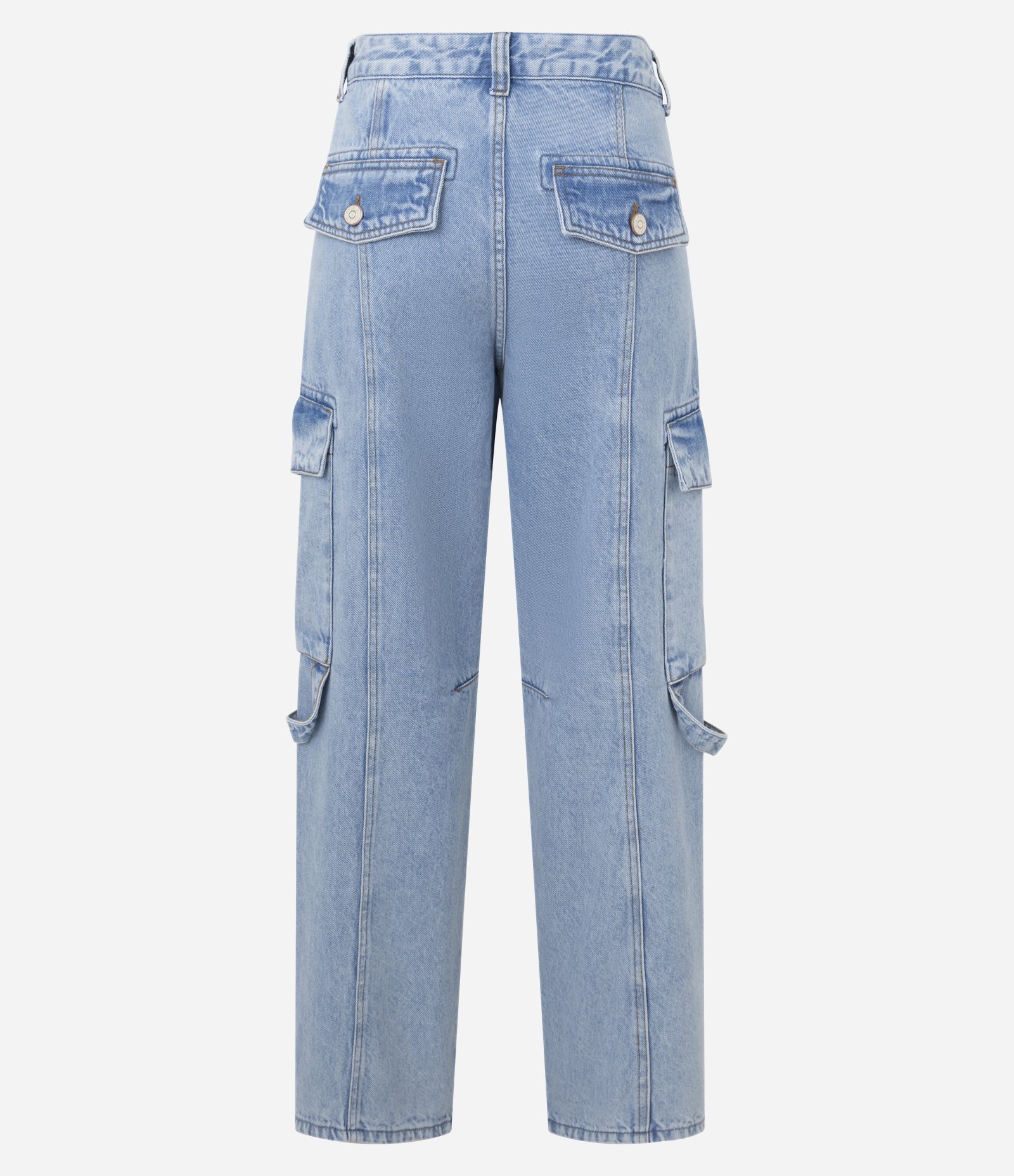 Calça Reta em Jeans com Recorte e Bolso Cargo na Lateral Claro 2