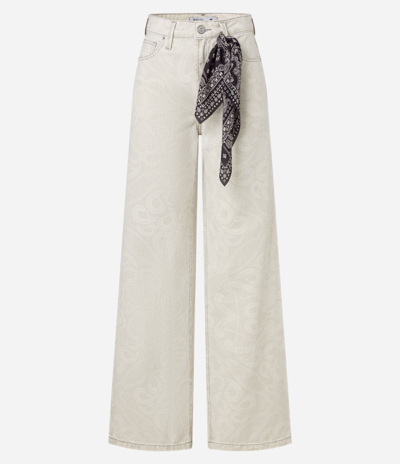 Calça Wide Leg em Sarja com Lenço de Estampa Paisley Off White 7