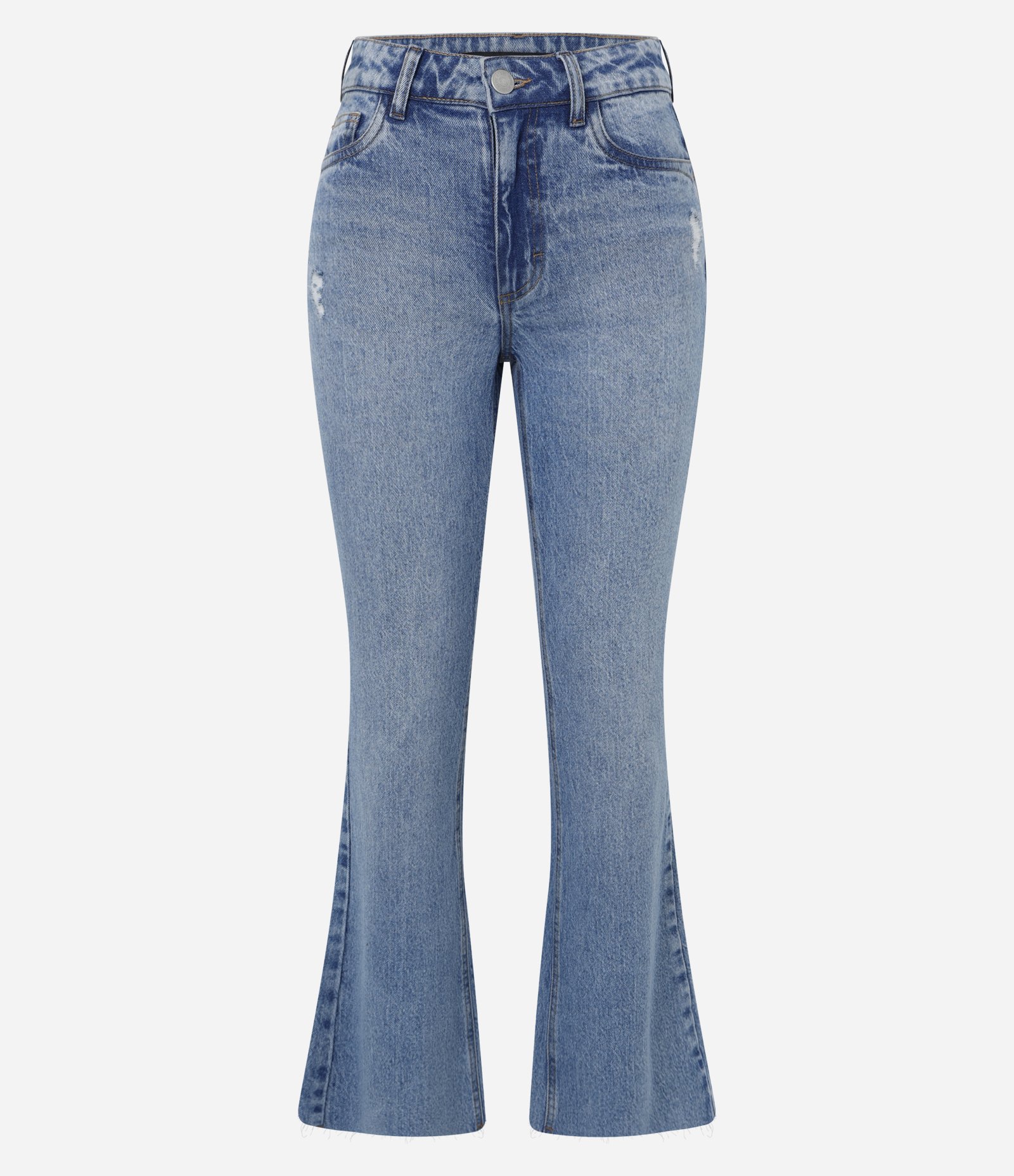 Calça Cropped Flare em Jeans com Barra Cortada Claro 5