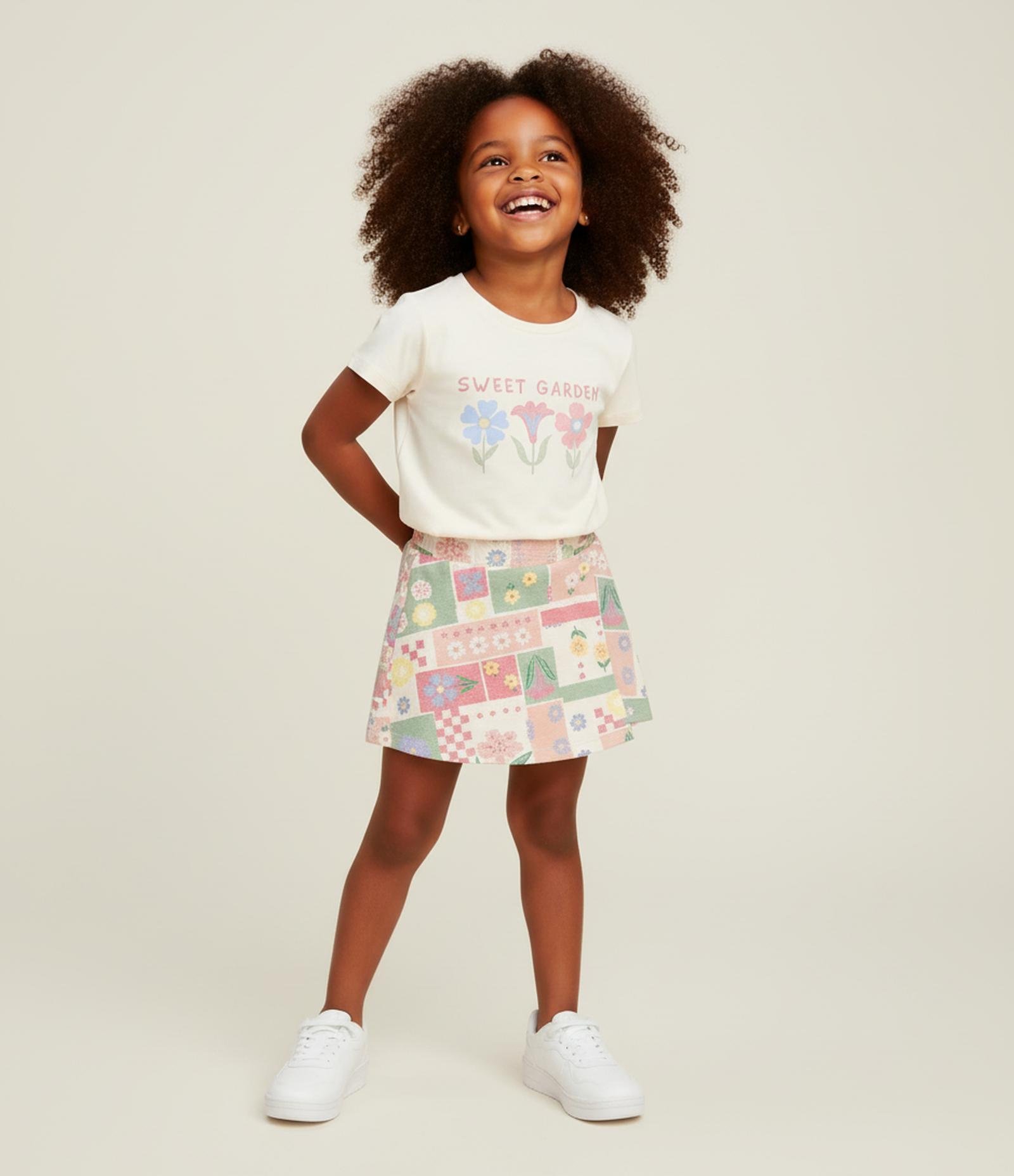 Conjunto Infantil com Estampa Florzinhas - Tam 1 a 6 Anos Bege 1