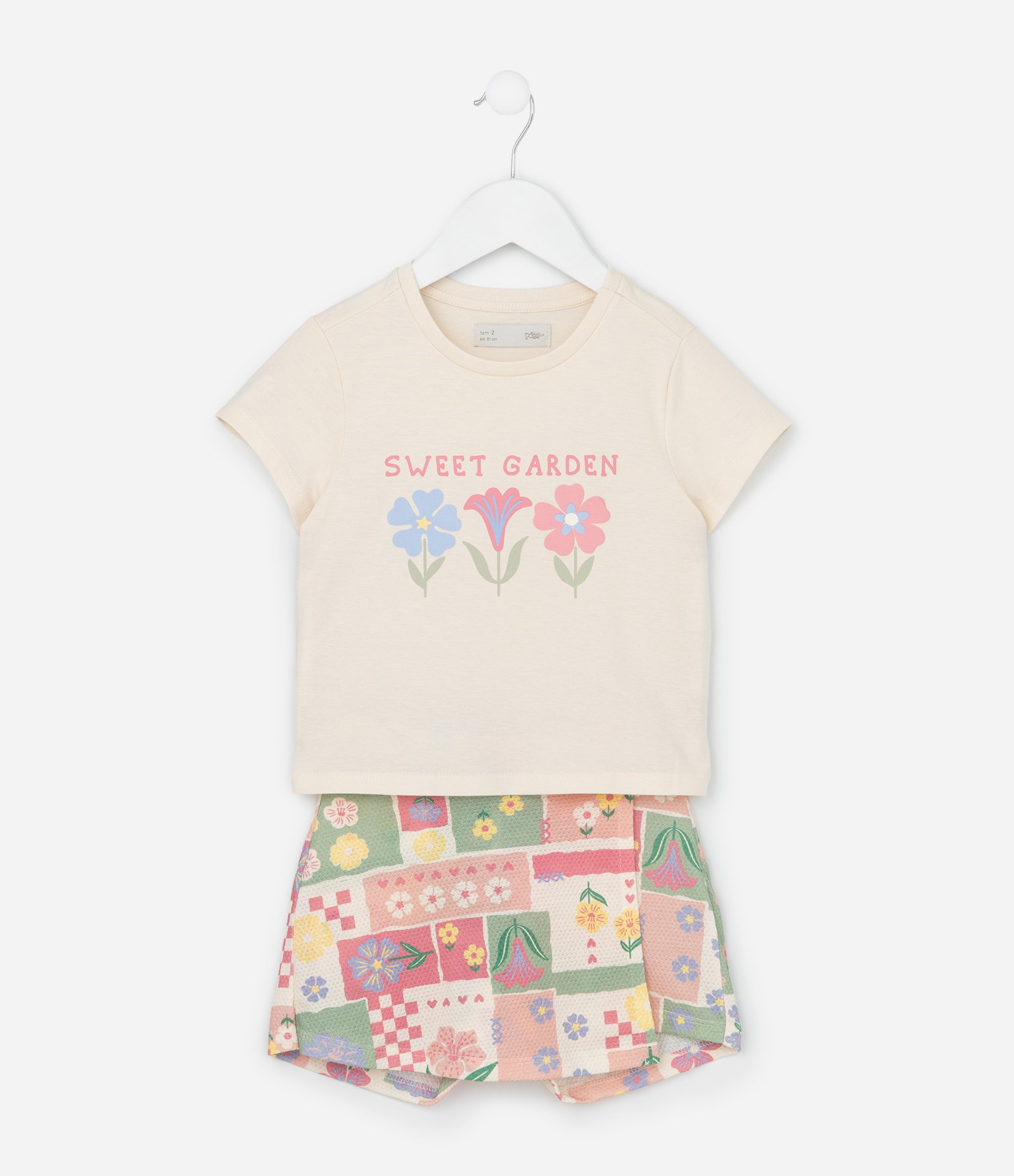 Conjunto Infantil com Estampa Florzinhas - Tam 1 a 6 Anos Bege 2