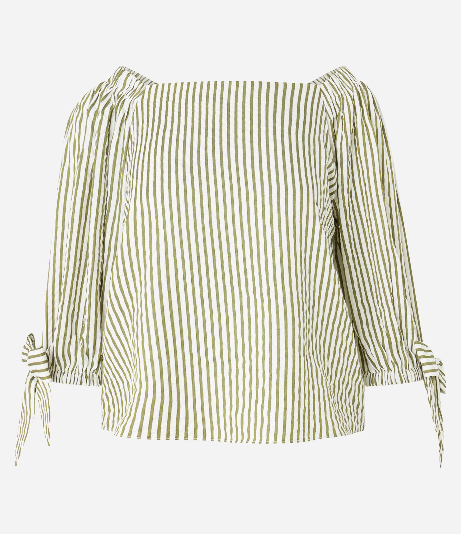 Blusa Listrada em Tricoline com Laço no Punho Verde 5