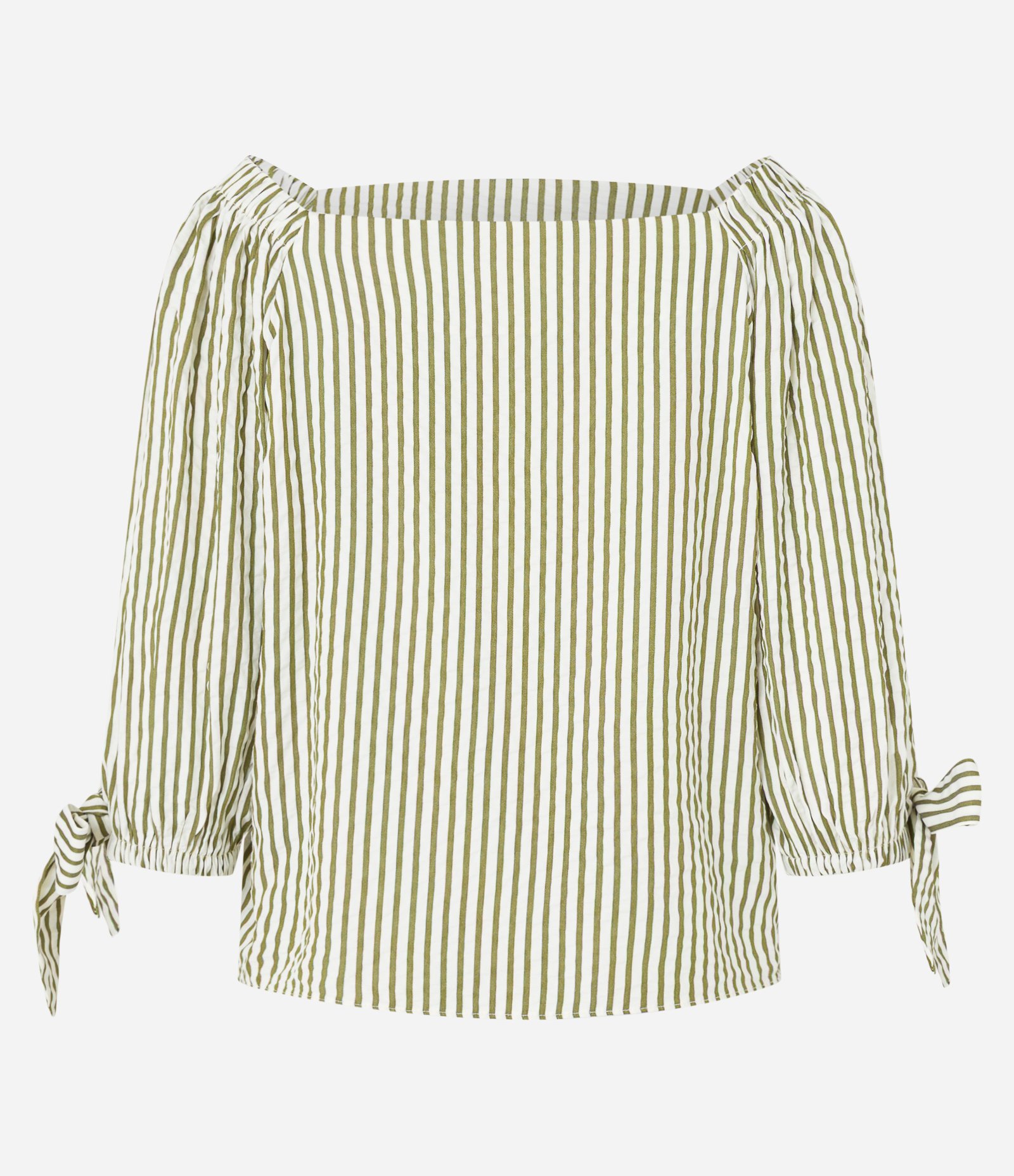 Blusa Listrada em Tricoline com Laço no Punho Verde 6