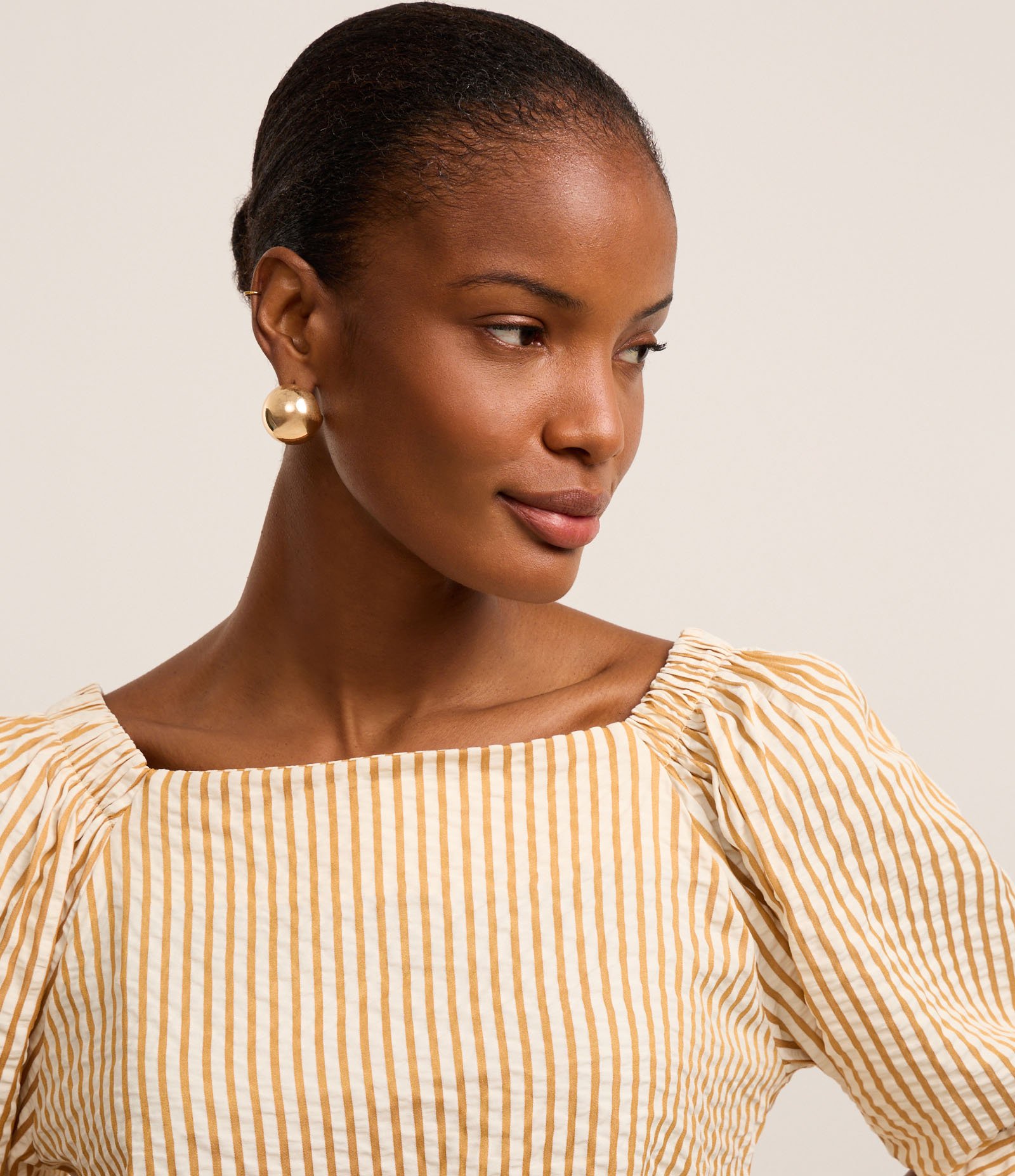 Blusa Listrada em Tricoline com Laço no Punho Laranja 4