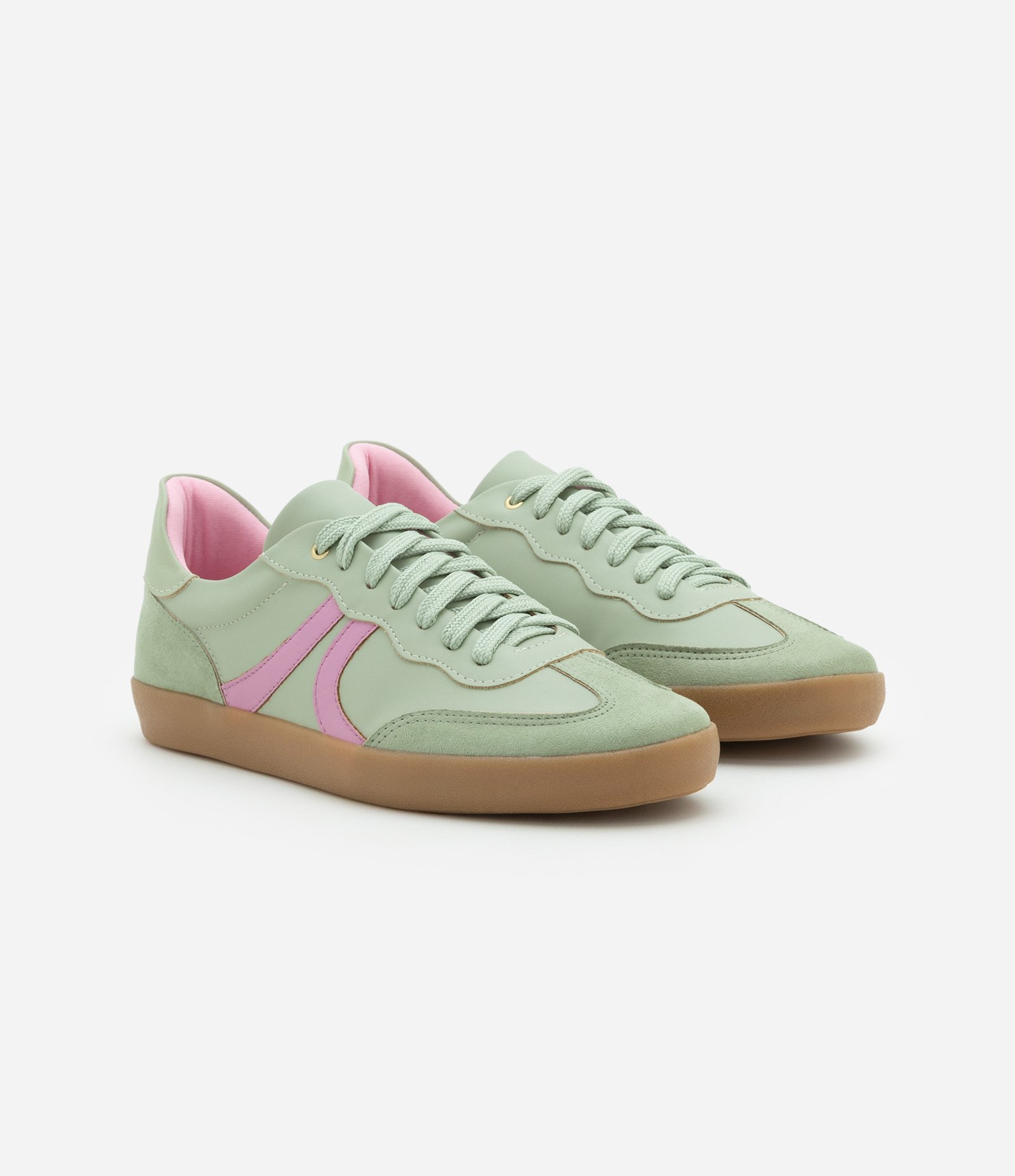 Tênis Estilo Chuteira em PU com Detalhes nas Laterais Verde/Rosa 2