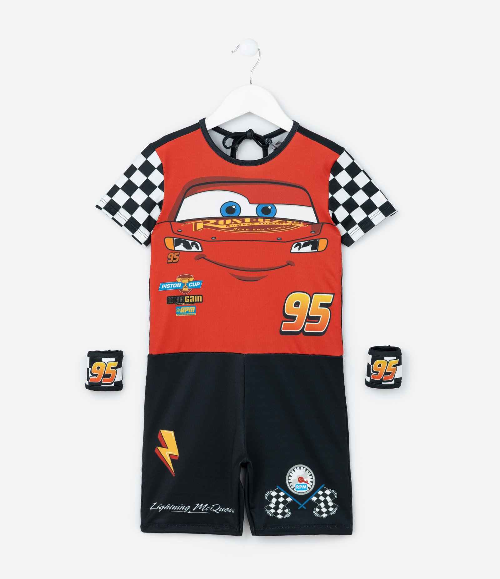 Macacão Infantil com Munhequeiras e Estampa Carros - Tam 3 a 8 Anos Vermelho/Preto 2