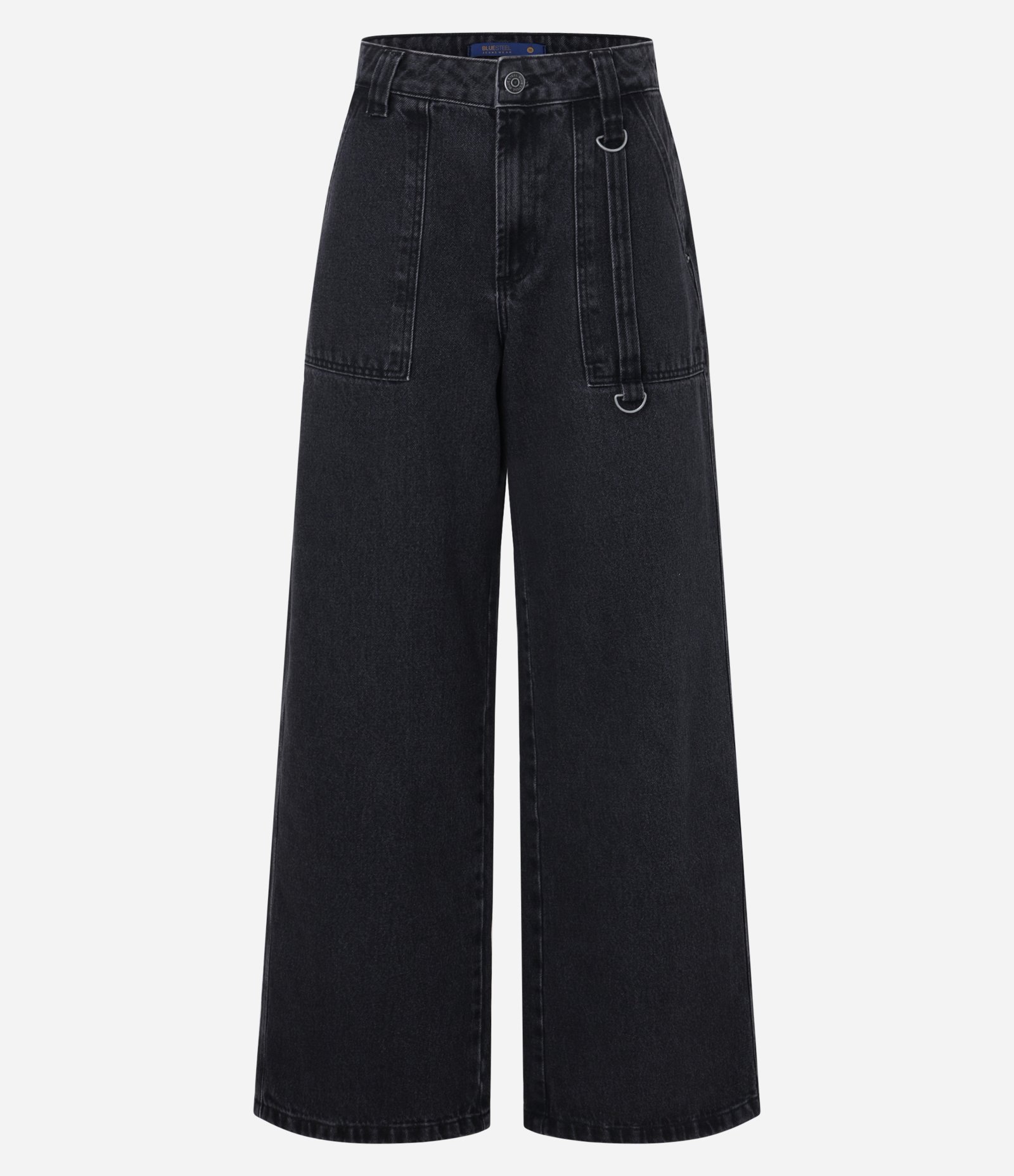 Calça Loose Cintura Baixa em Jeans com Bolso Carpinteiro Preto 5