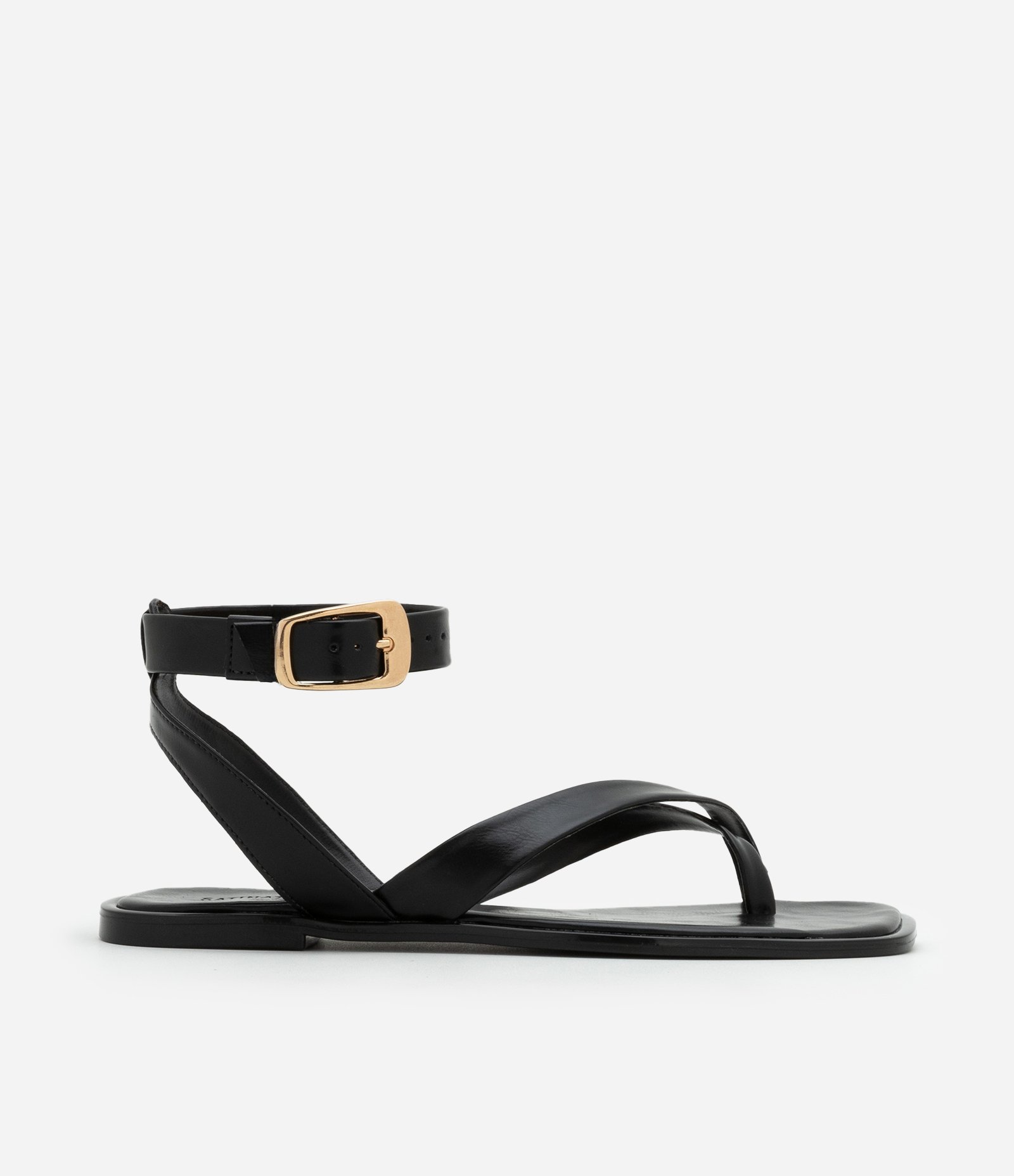 Sandália Rasteira em PU com Tiras Cruzadas e Fivela Preto 1