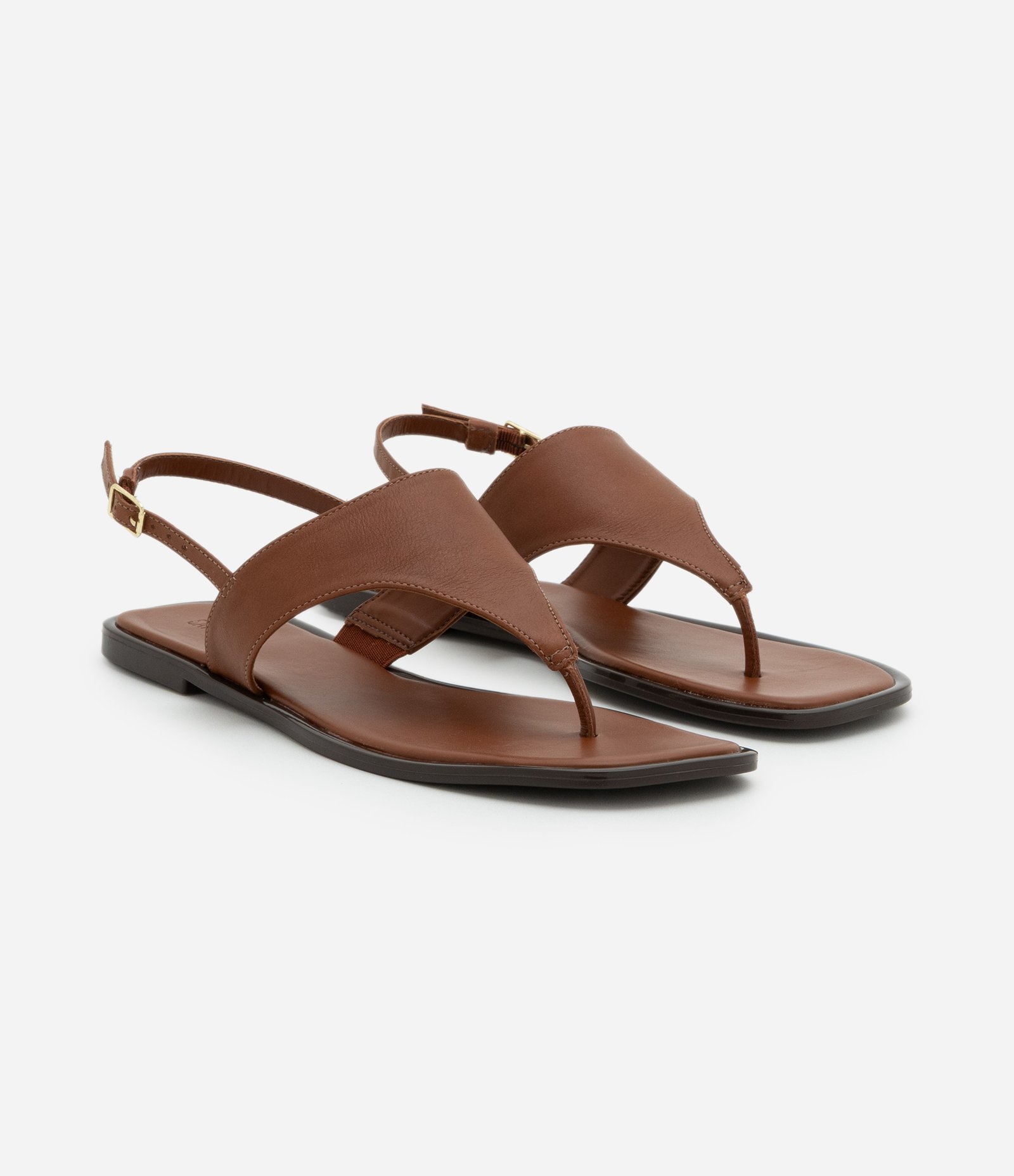 Sandália Rasteira de Couro com Fivela para Fechamento Marrom 2